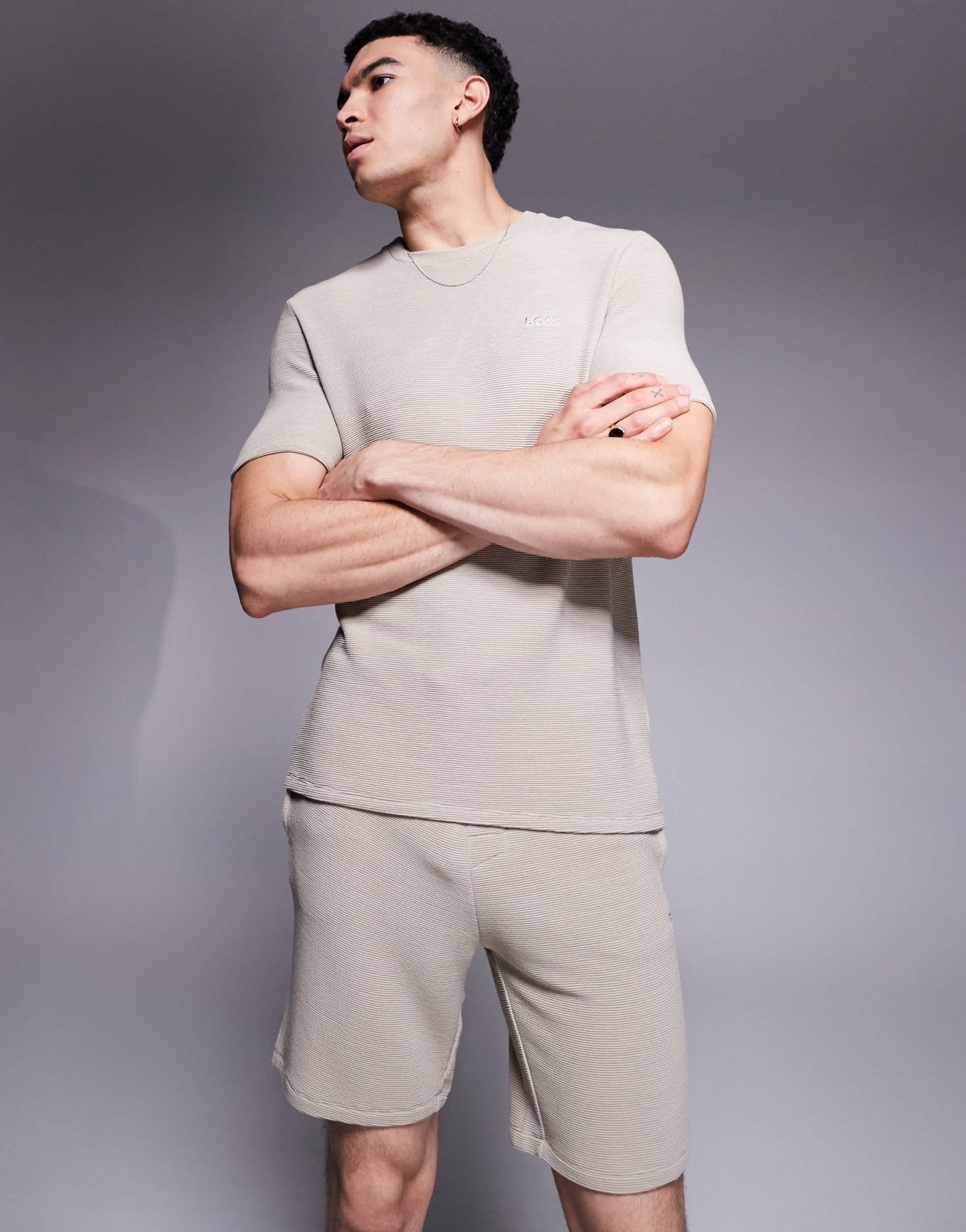 BOSS Bodywear Rib logo shorts in light beige co - ord - ASOS Sample Sale EU Store