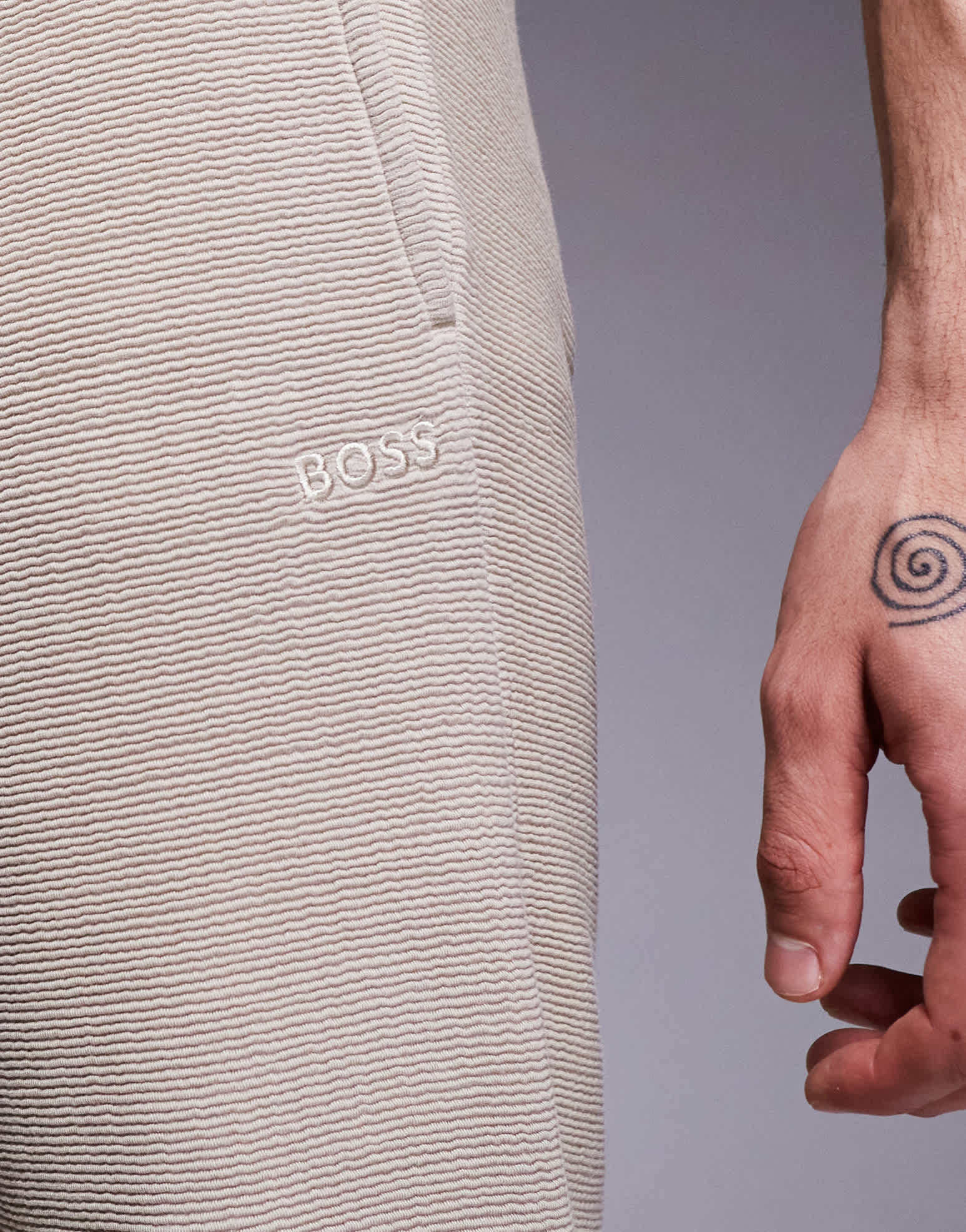 BOSS Bodywear Rib logo shorts in light beige co - ord - ASOS Sample Sale EU Store