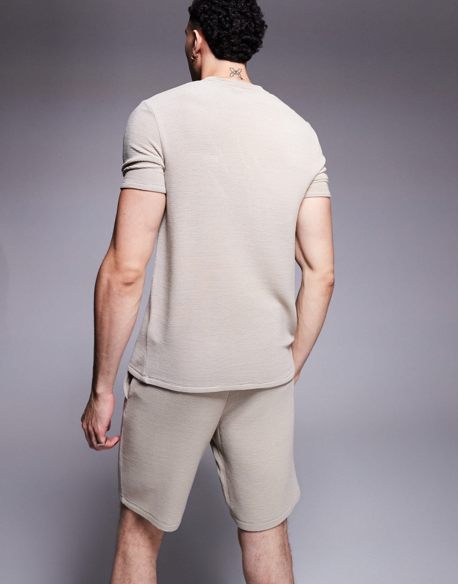 BOSS Bodywear Rib logo shorts in light beige co - ord - ASOS Sample Sale EU Store