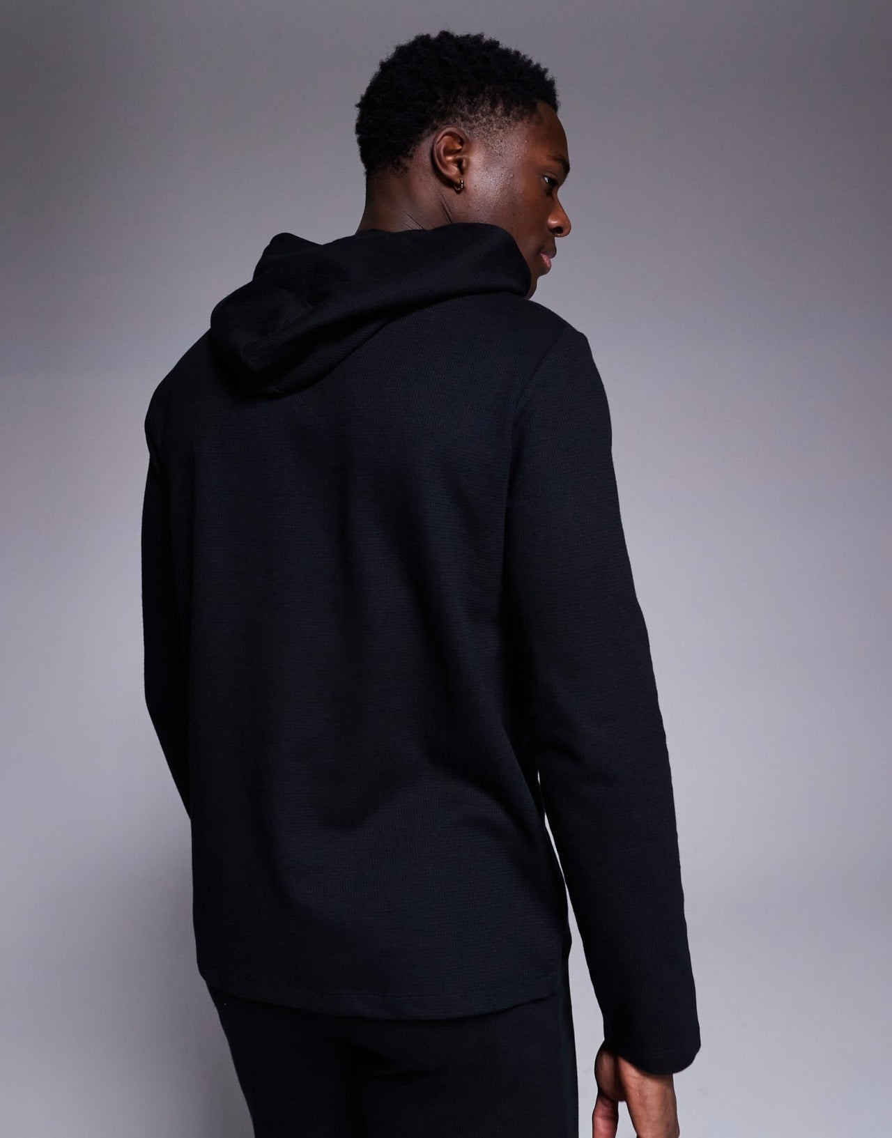 BOSS Bodywear Waffle logo long sleeve hooded t-shirt regular fit in black co - ord - ASOS Sample Sale EU Store