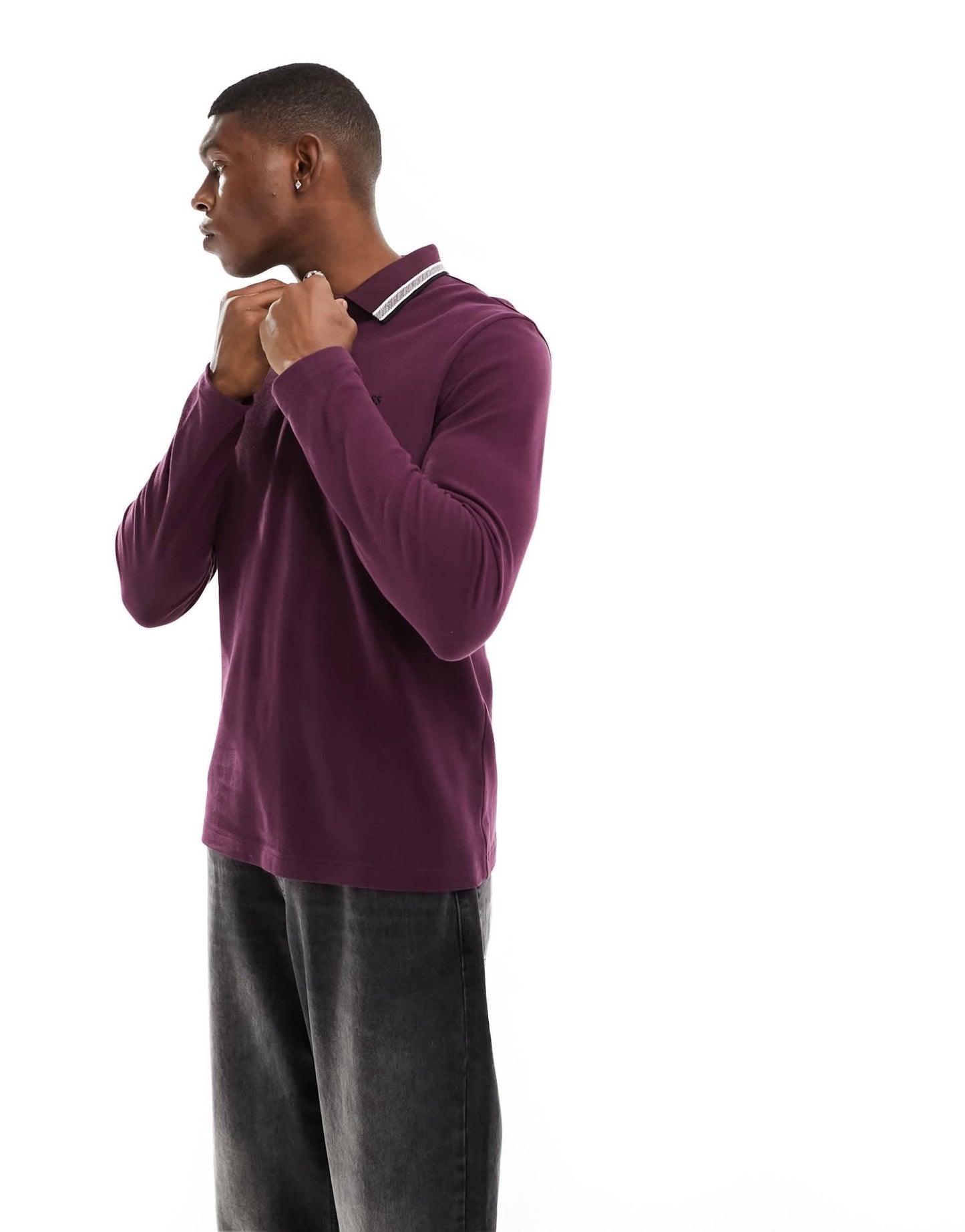 BOSS Green Pilsy long sleeve polo in maroon - ASOS Sample Sale EU Store