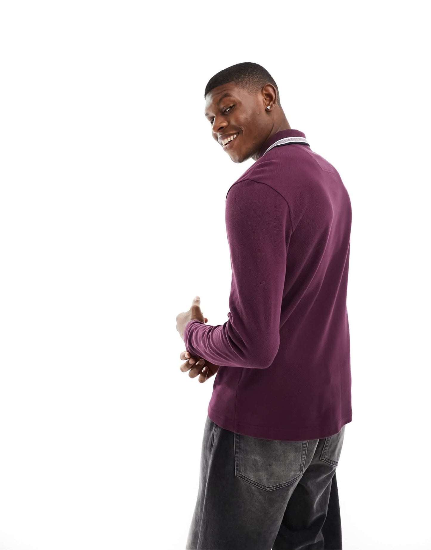 BOSS Green Pilsy long sleeve polo in maroon - ASOS Sample Sale EU Store