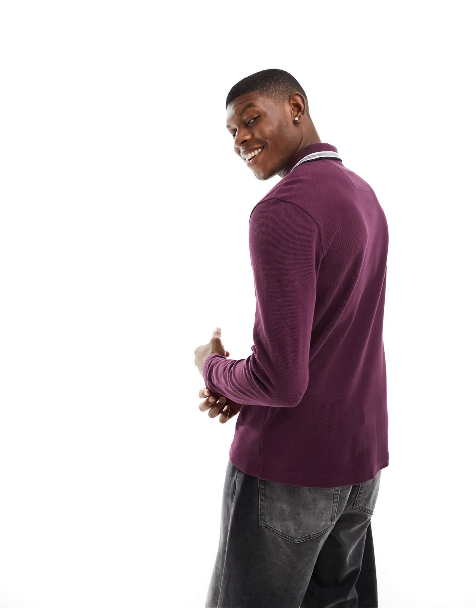 BOSS Green Pilsy long sleeve polo in maroon - ASOS Sample Sale EU Store