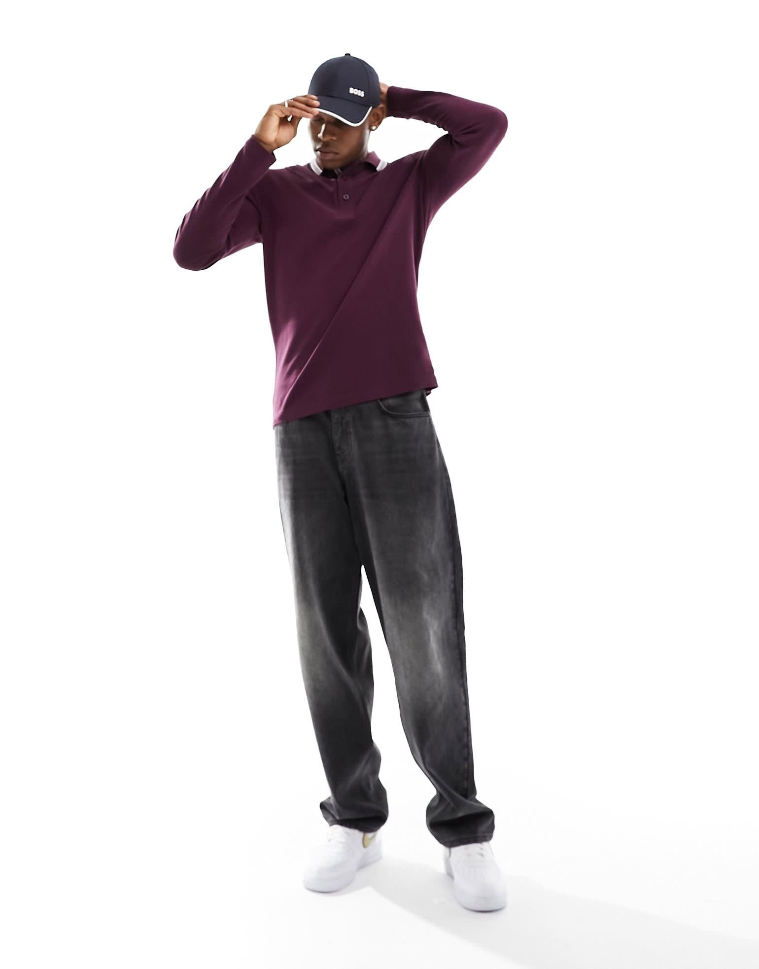 BOSS Green Pilsy long sleeve polo in maroon - ASOS Sample Sale EU Store