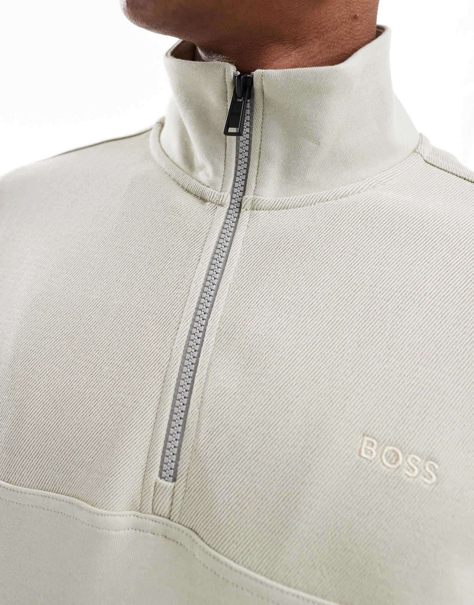 BOSS Orange half zip sweatshirt in beige with textured panels - ASOS Sample Sale EU Store