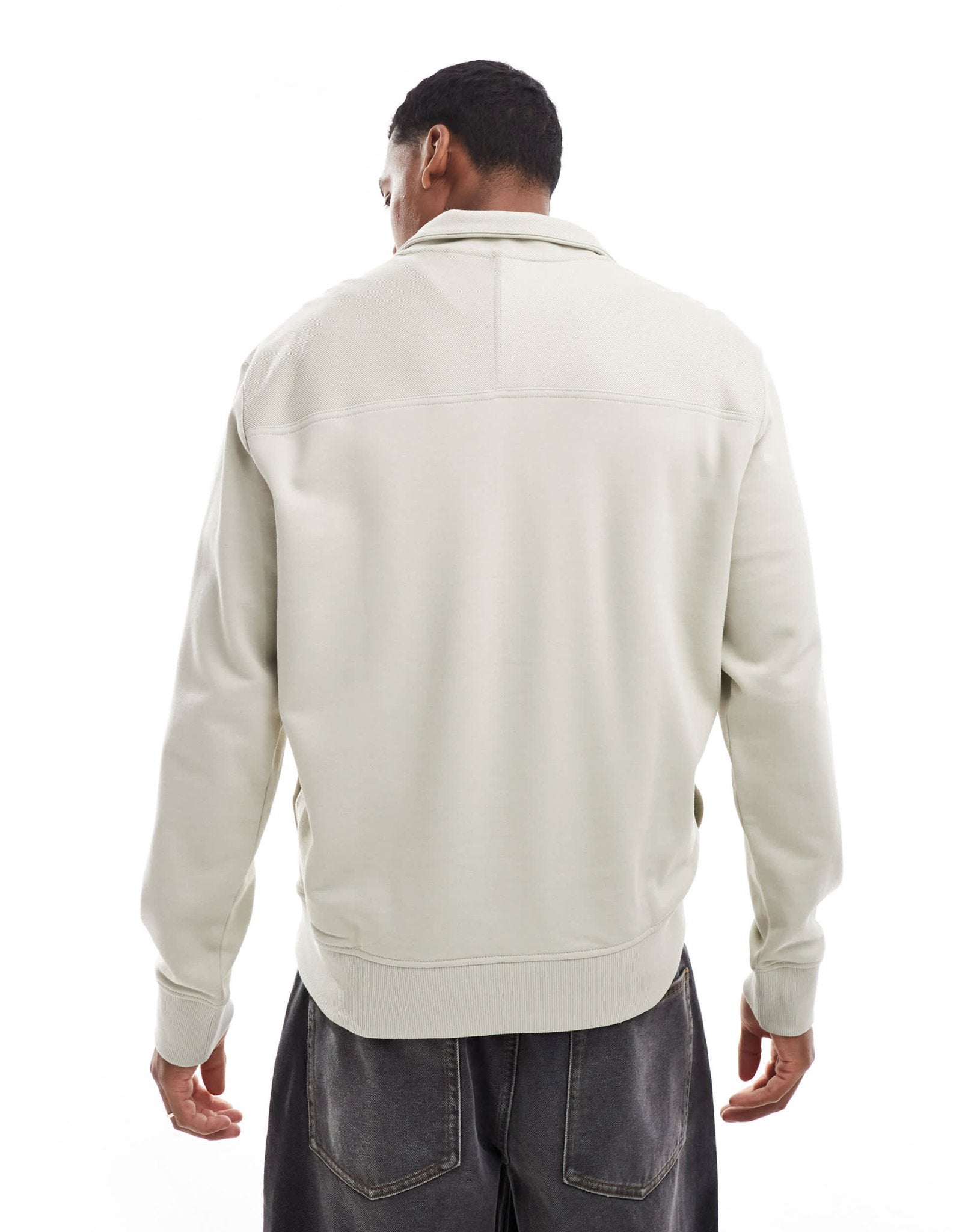 BOSS Orange half zip sweatshirt in beige with textured panels - ASOS Sample Sale EU Store