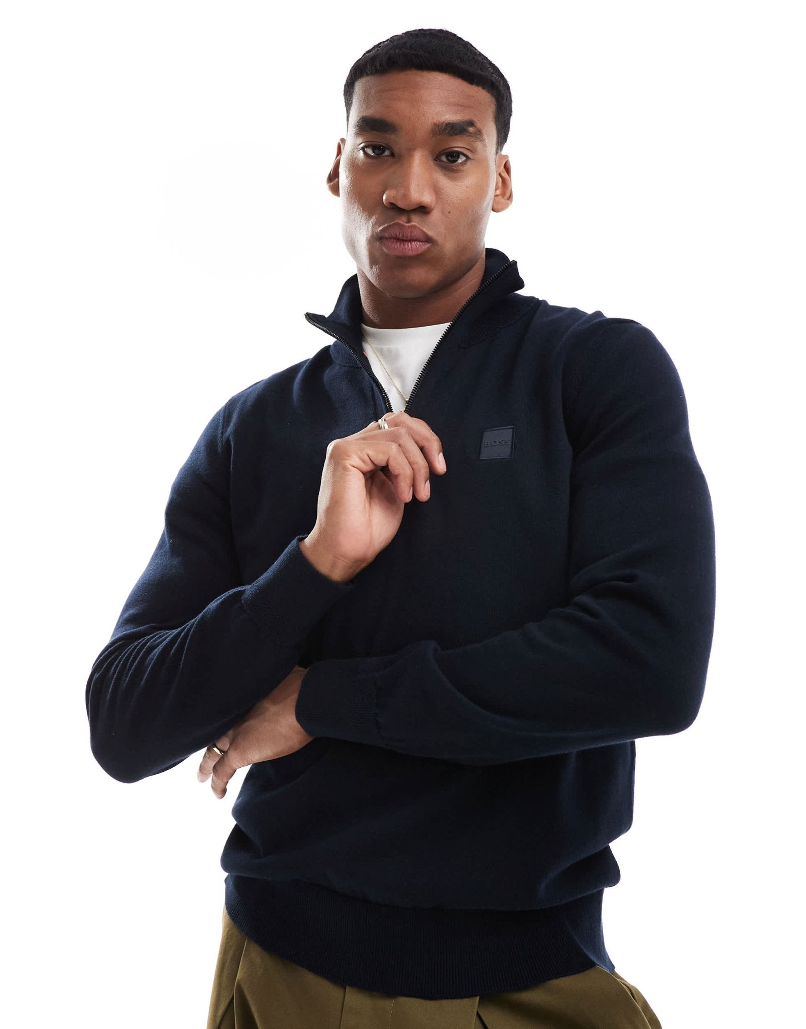 BOSS Orange kanobix knitted half zip jumper in navy - ASOS Sample Sale EU Store