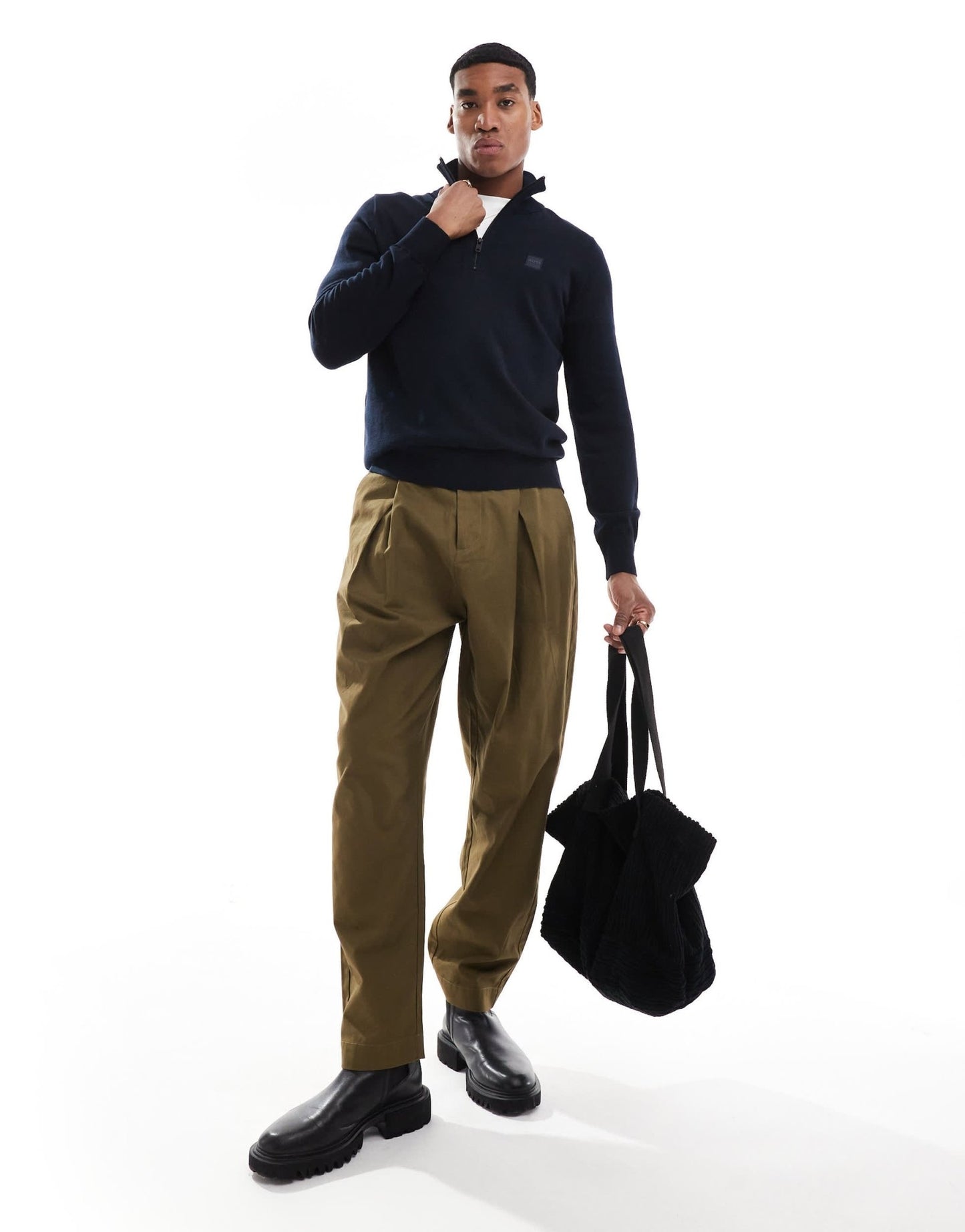 BOSS Orange kanobix knitted half zip jumper in navy - ASOS Sample Sale EU Store