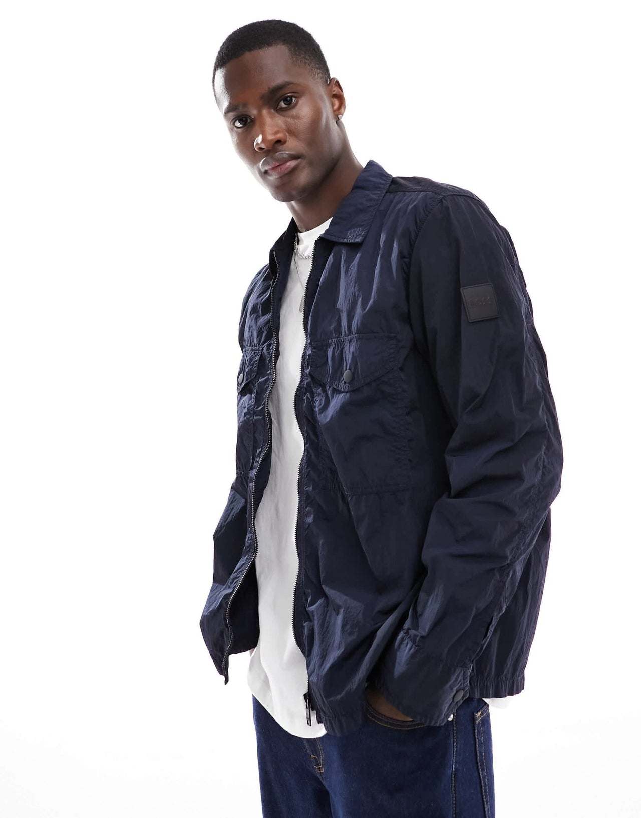 BOSS Orange Lovel - zip8 oversized shacket in navy - ASOS Sample Sale EU Store