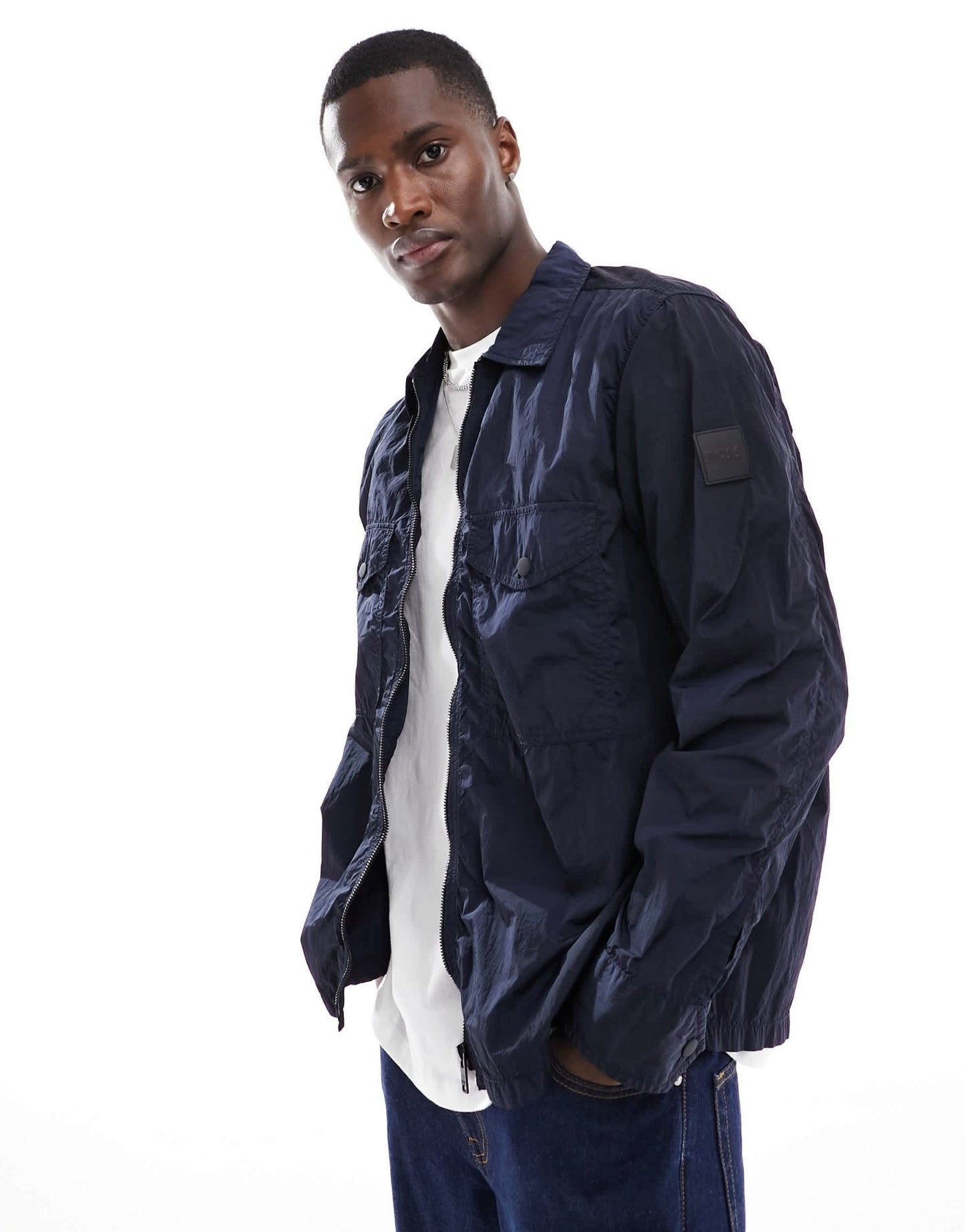 BOSS Orange Lovel - zip8 oversized shacket in navy - ASOS Sample Sale EU Store