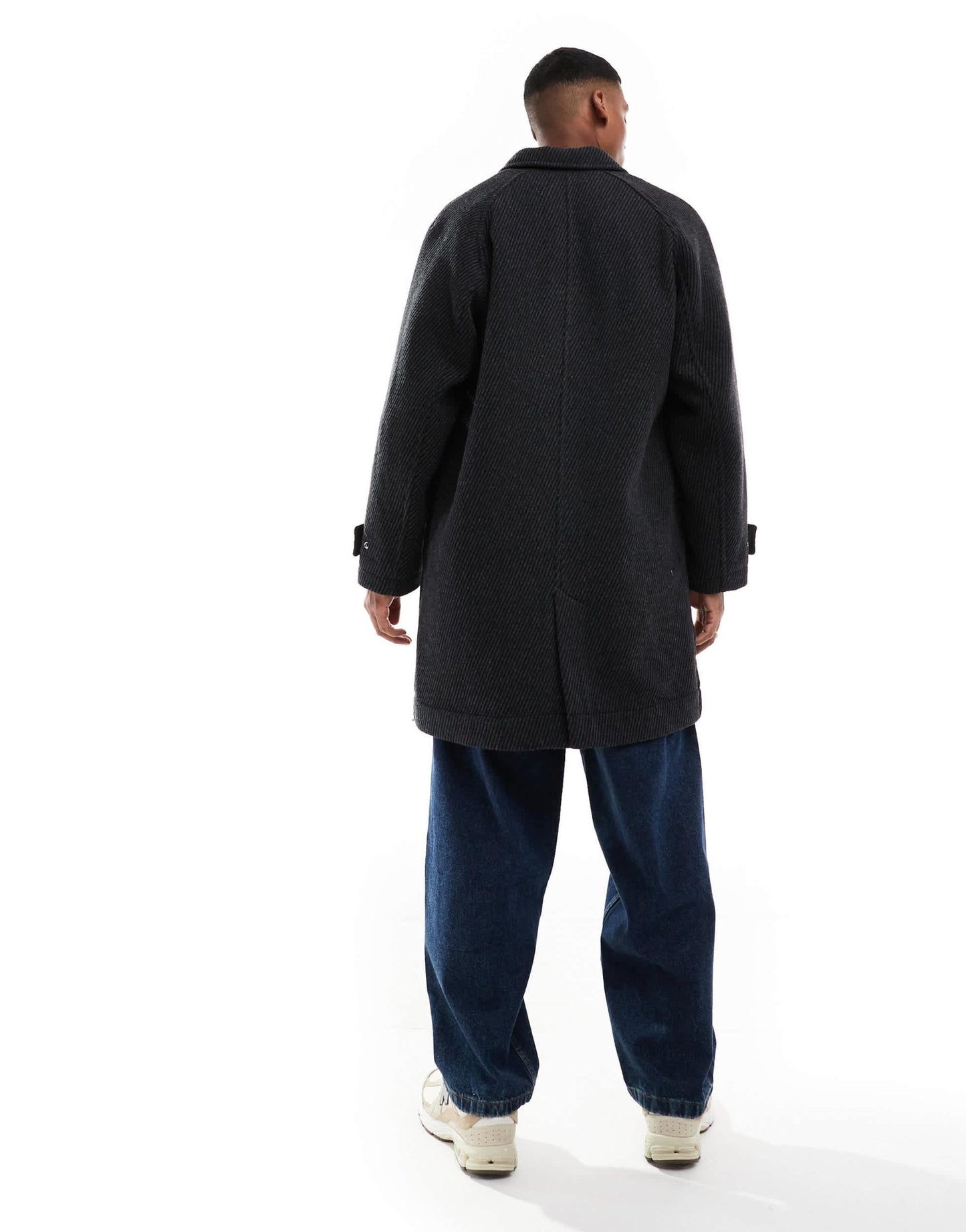 BOSS Orange ocozy herringbone longline overcoat in black and grey - ASOS Sample Sale EU Store
