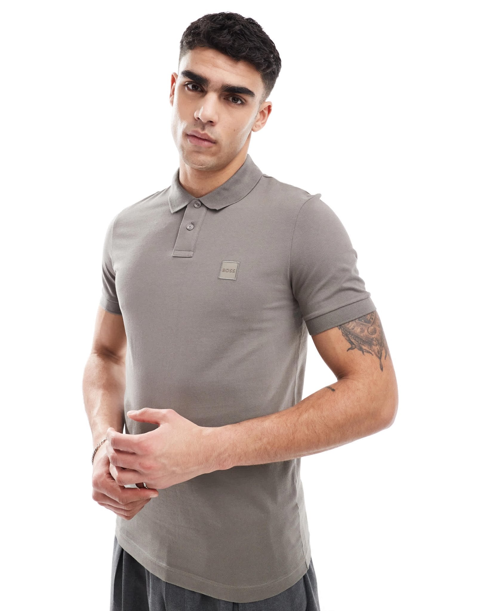 BOSS Orange Passenger icon logo slim fit pique polo in brown - ASOS Sample Sale EU Store