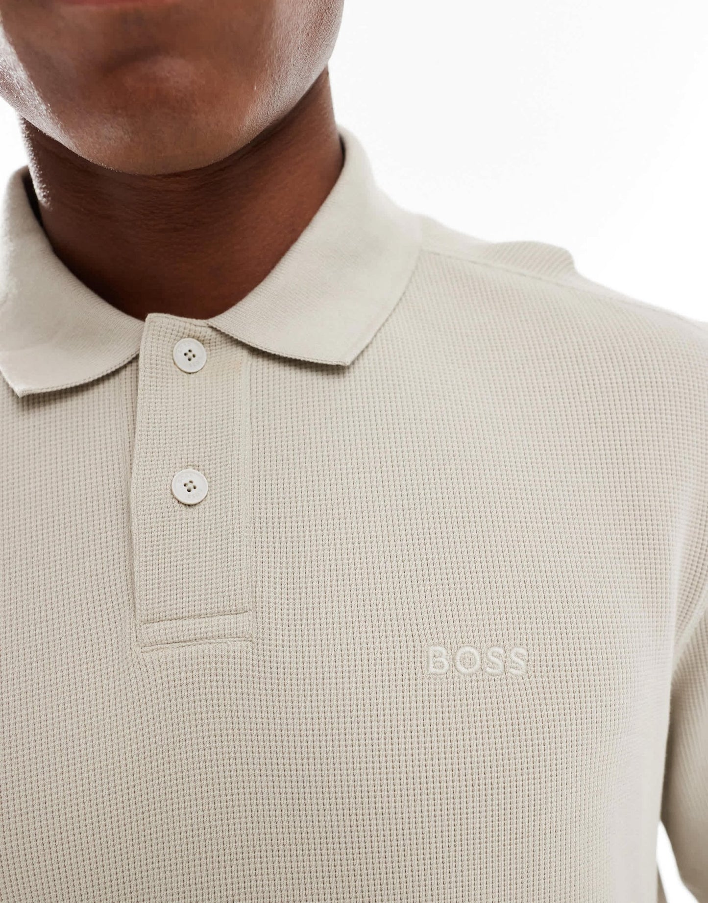 BOSS Orange petempestolong polo shirt in light beige - ASOS Sample Sale EU Store