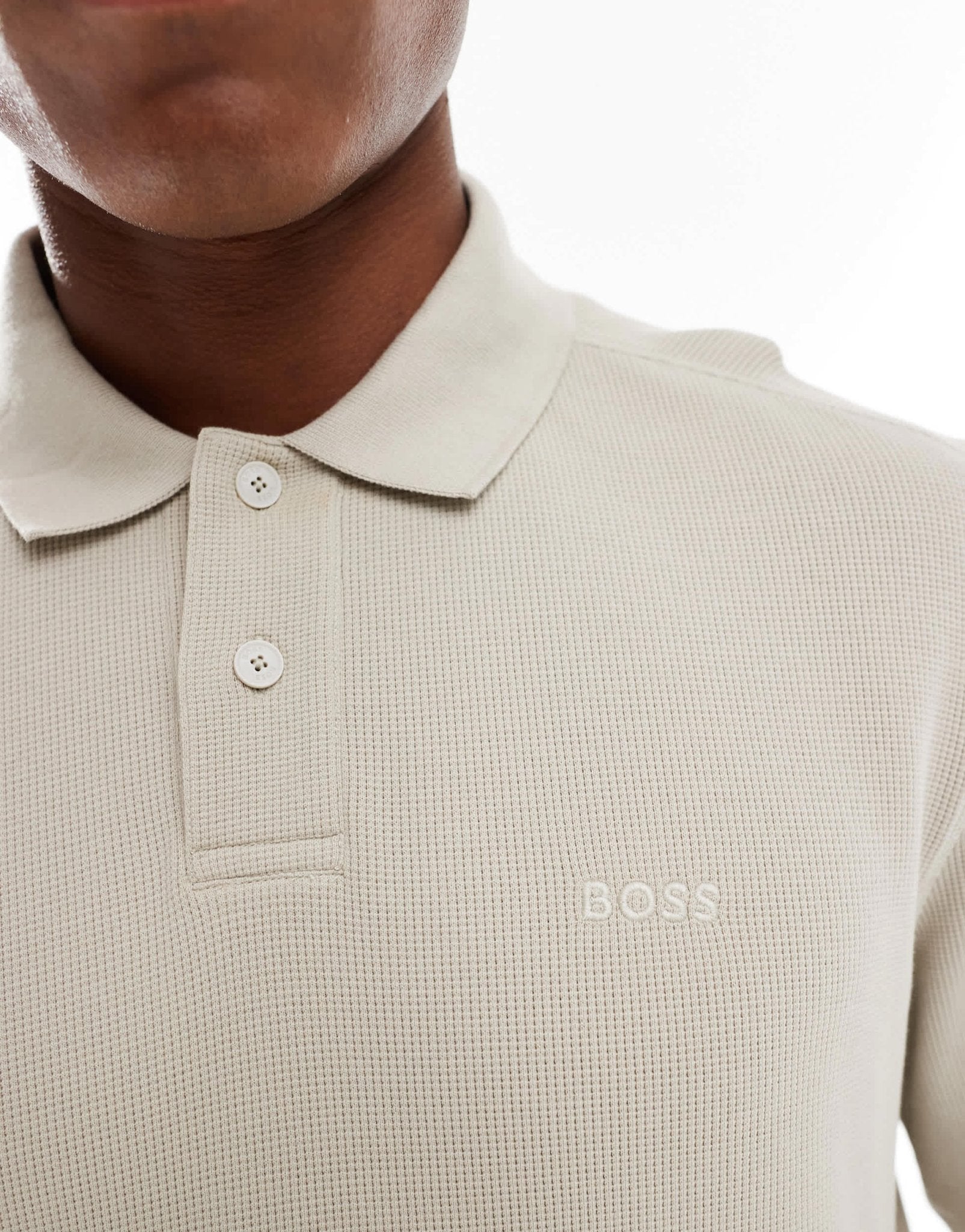 BOSS Orange petempestolong polo shirt in light beige - ASOS Sample Sale EU Store