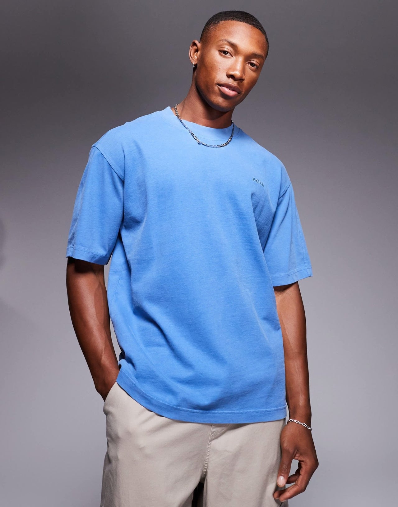 BOSS Orange relaxed fit t-shirt in garment dyed light blue - ASOS Sample Sale EU Store
