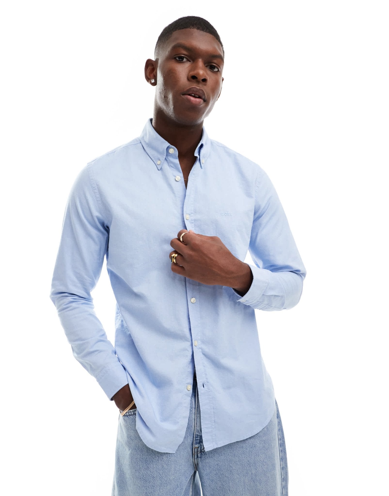 BOSS Orange rickert oxford long sleeve shirt in light blue - ASOS Sample Sale EU Store