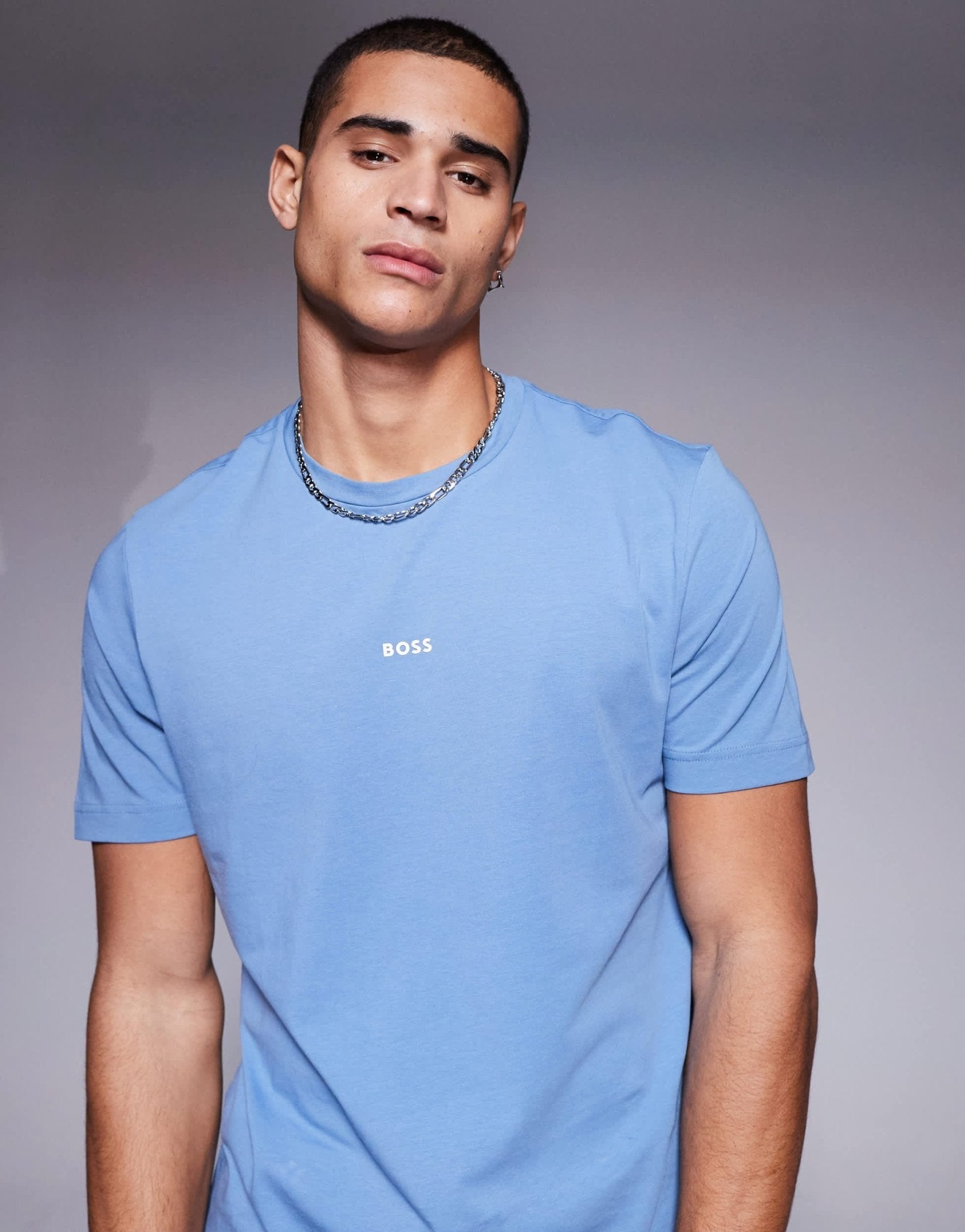 BOSS Orange TChup central logo t-shirt relaxed fit in light blue - ASOS Sample Sale EU Store