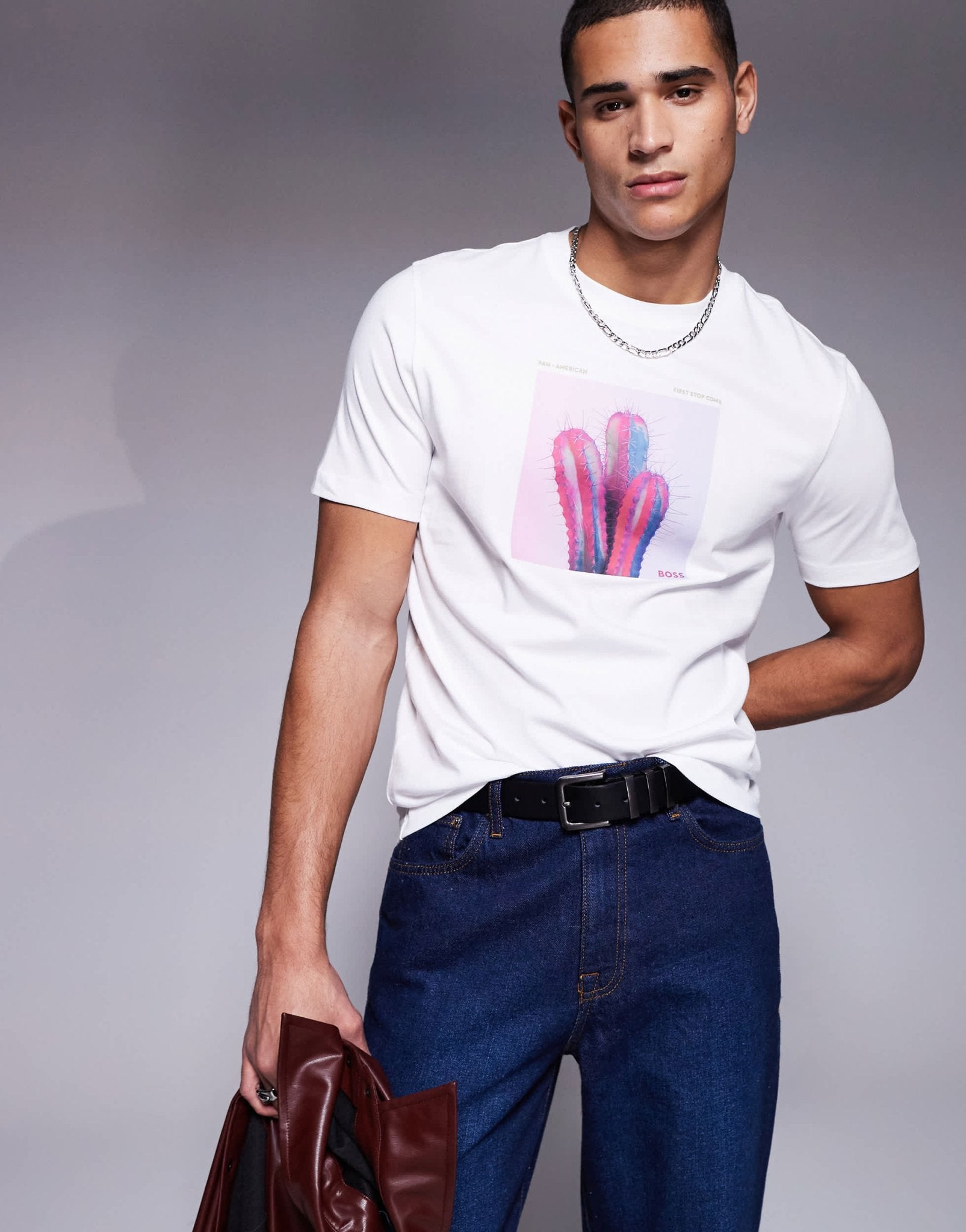 BOSS Orange Te_mextour cactus logo print t-shirt regular fit in white - ASOS Sample Sale EU Store