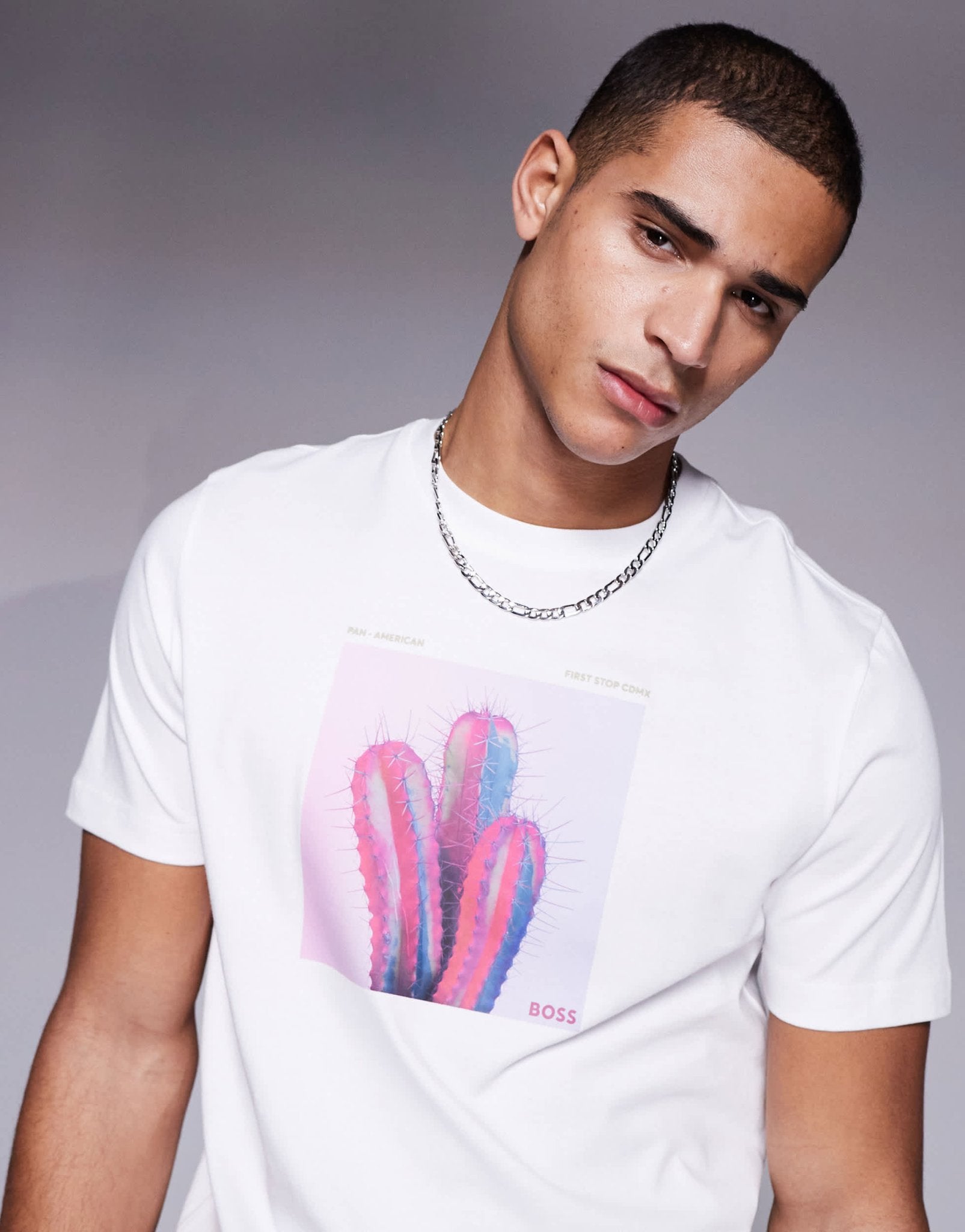 BOSS Orange Te_mextour cactus logo print t-shirt regular fit in white - ASOS Sample Sale EU Store