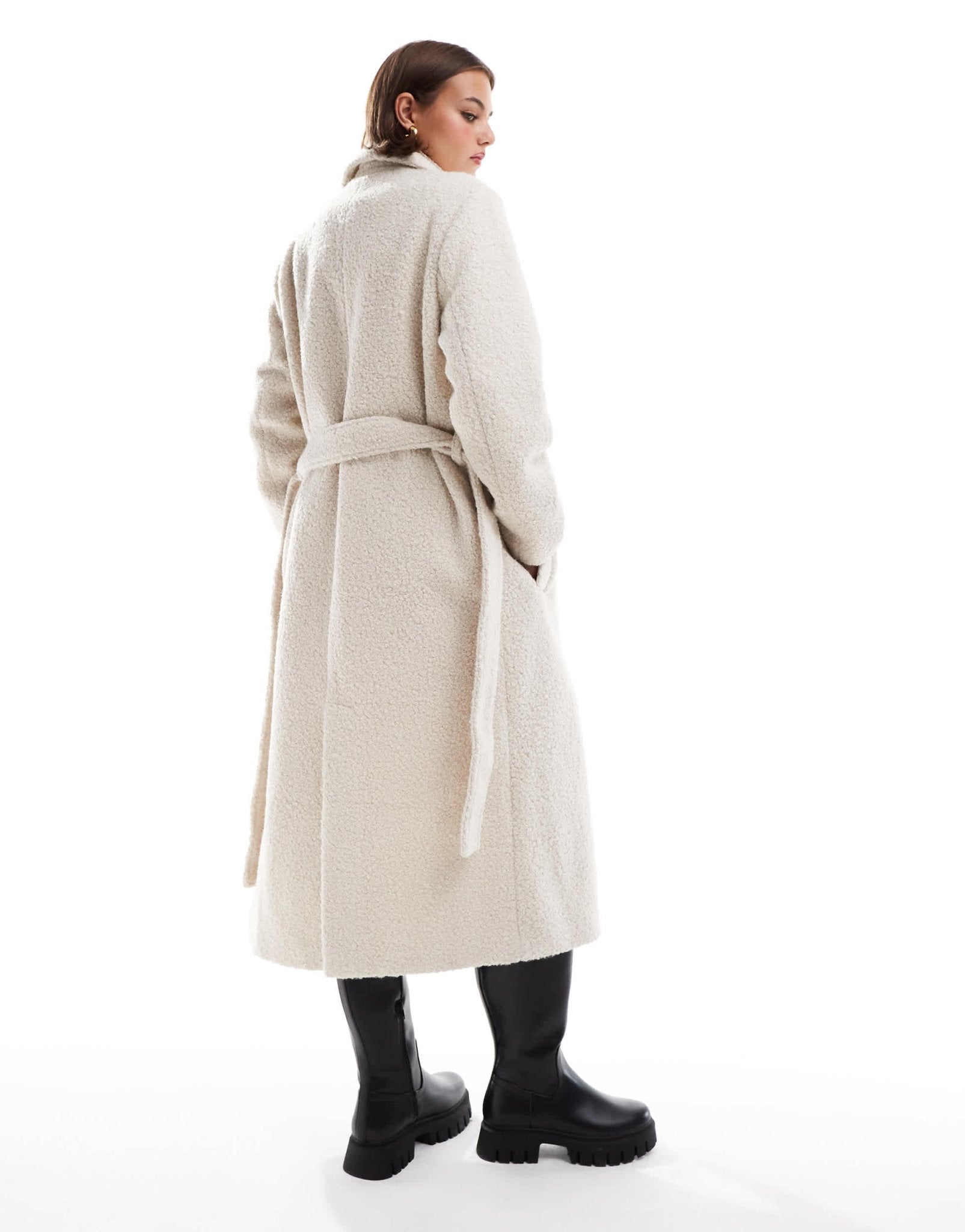 Brave Soul boucle formal belted coat in cream - ASOS Sample Sale EU Store