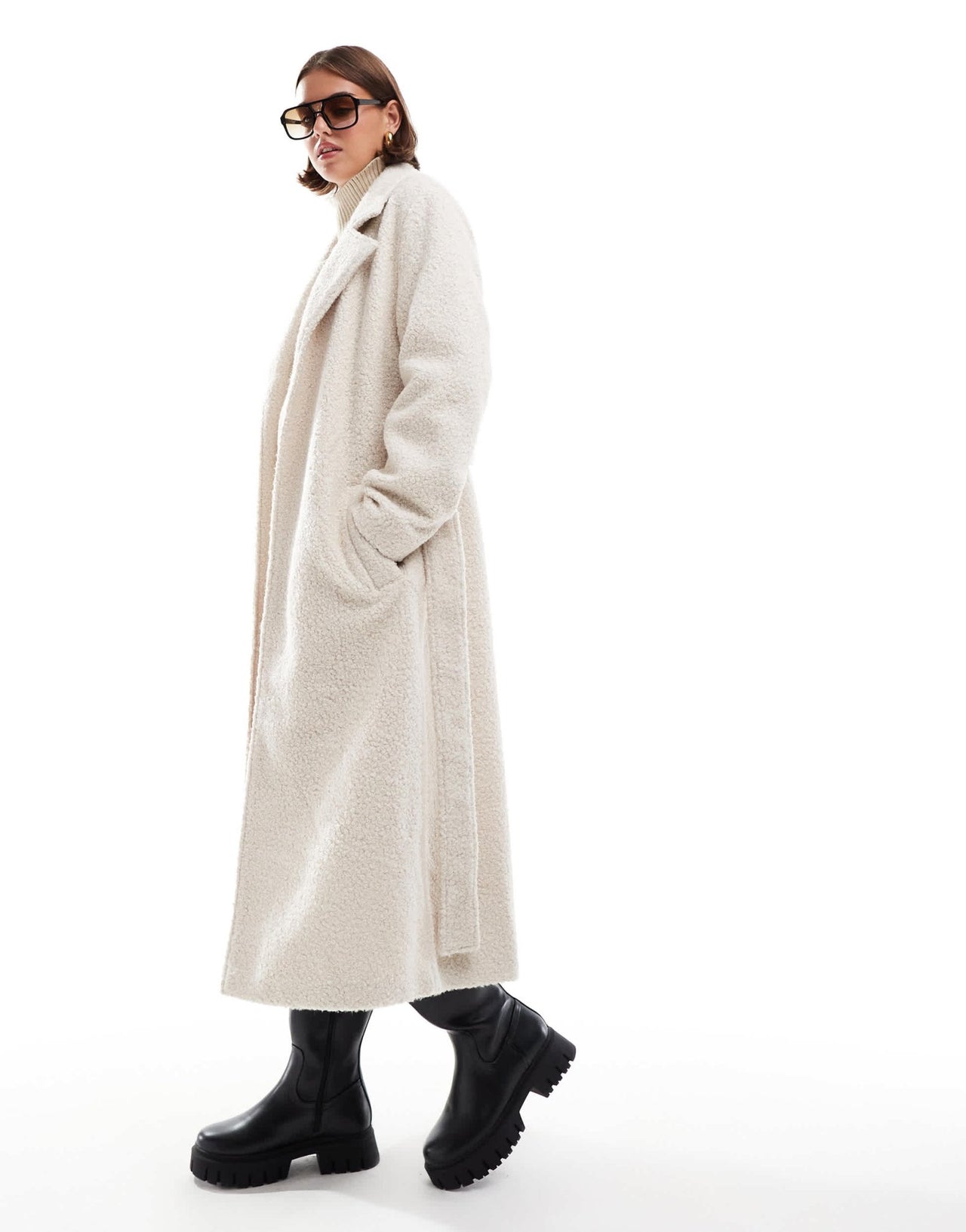 Brave Soul boucle formal belted coat in cream - ASOS Sample Sale EU Store