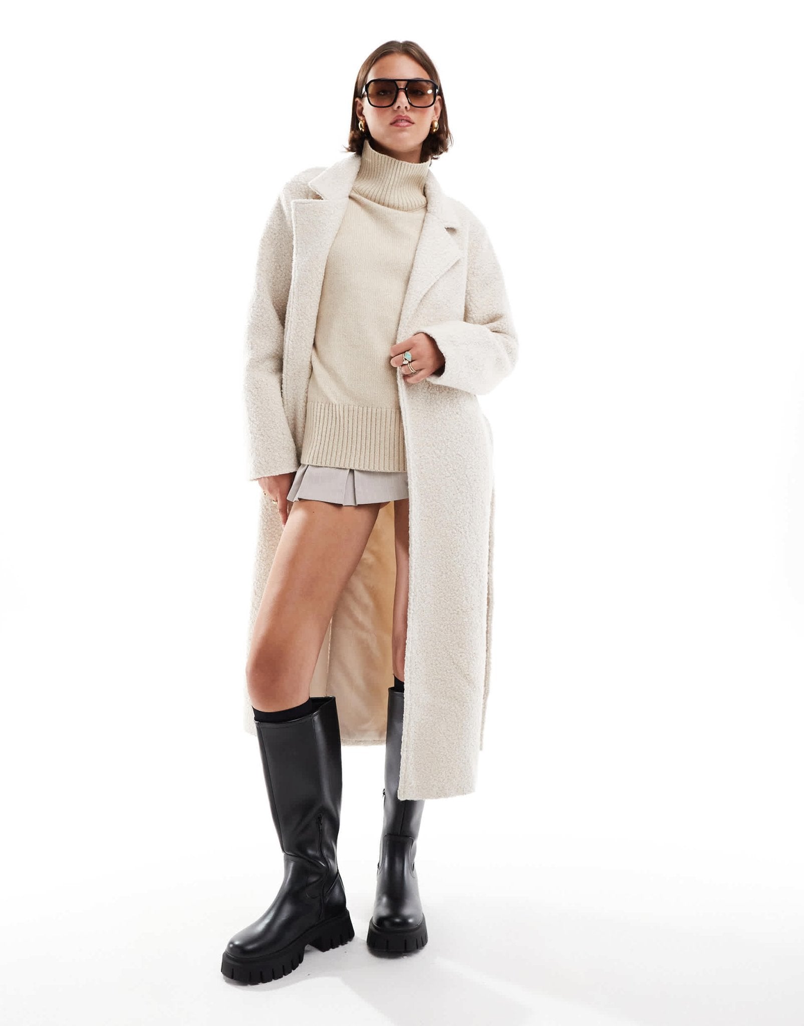Brave Soul boucle formal belted coat in cream - ASOS Sample Sale EU Store