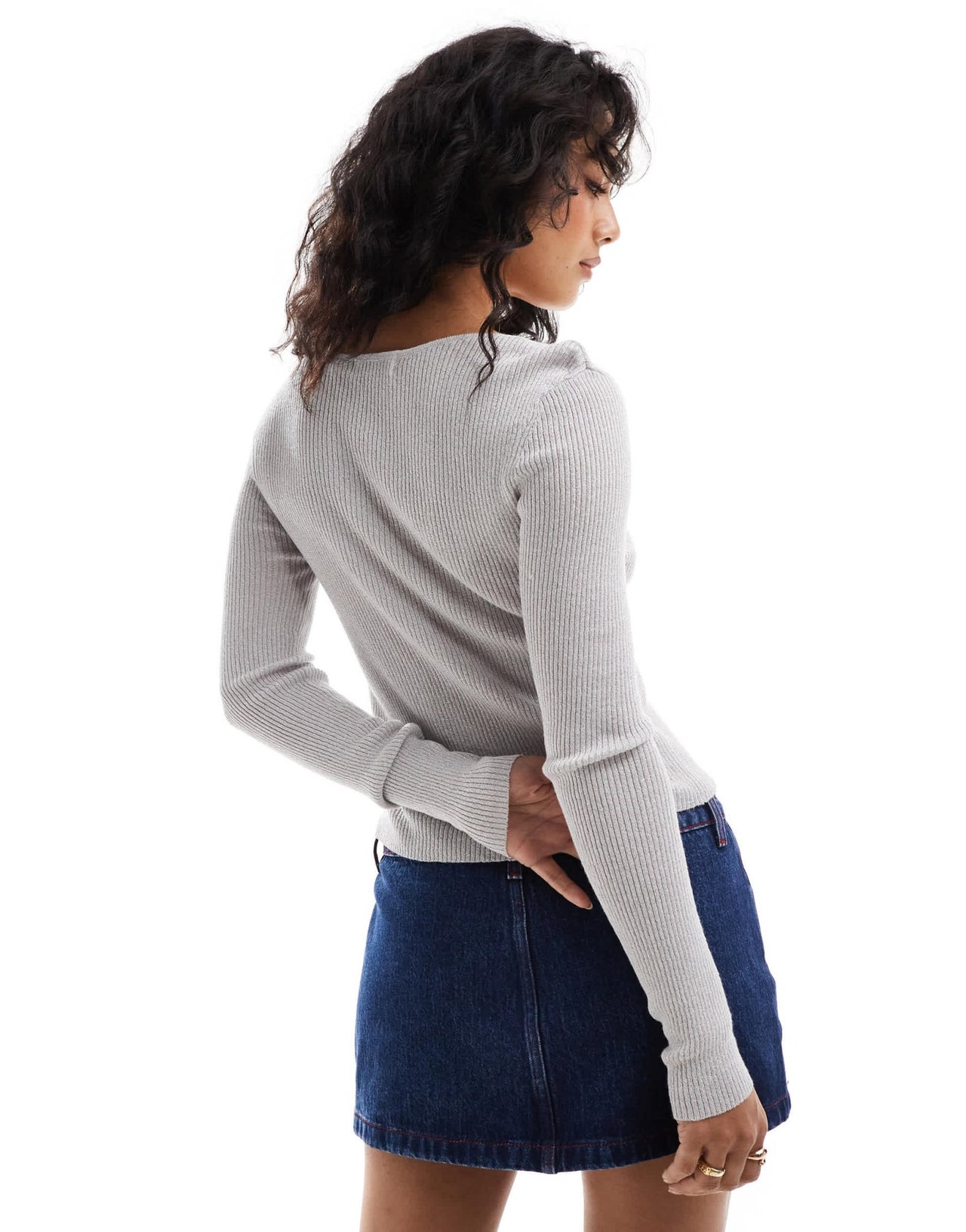 Brave Soul button up knitted top in silver - ASOS Sample Sale EU Store