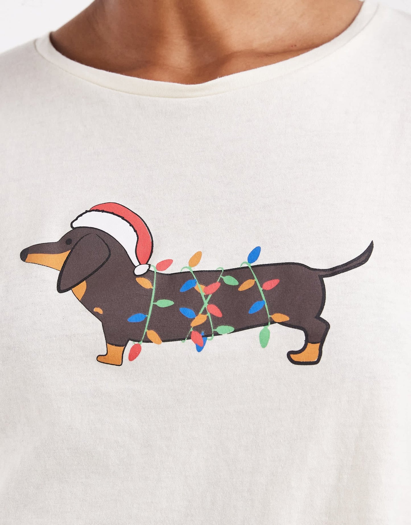 Brave Soul Christmas sausage dog t-shirt and trouser pyjama set in ecru and brown - ASOS Sample Sale EU Store