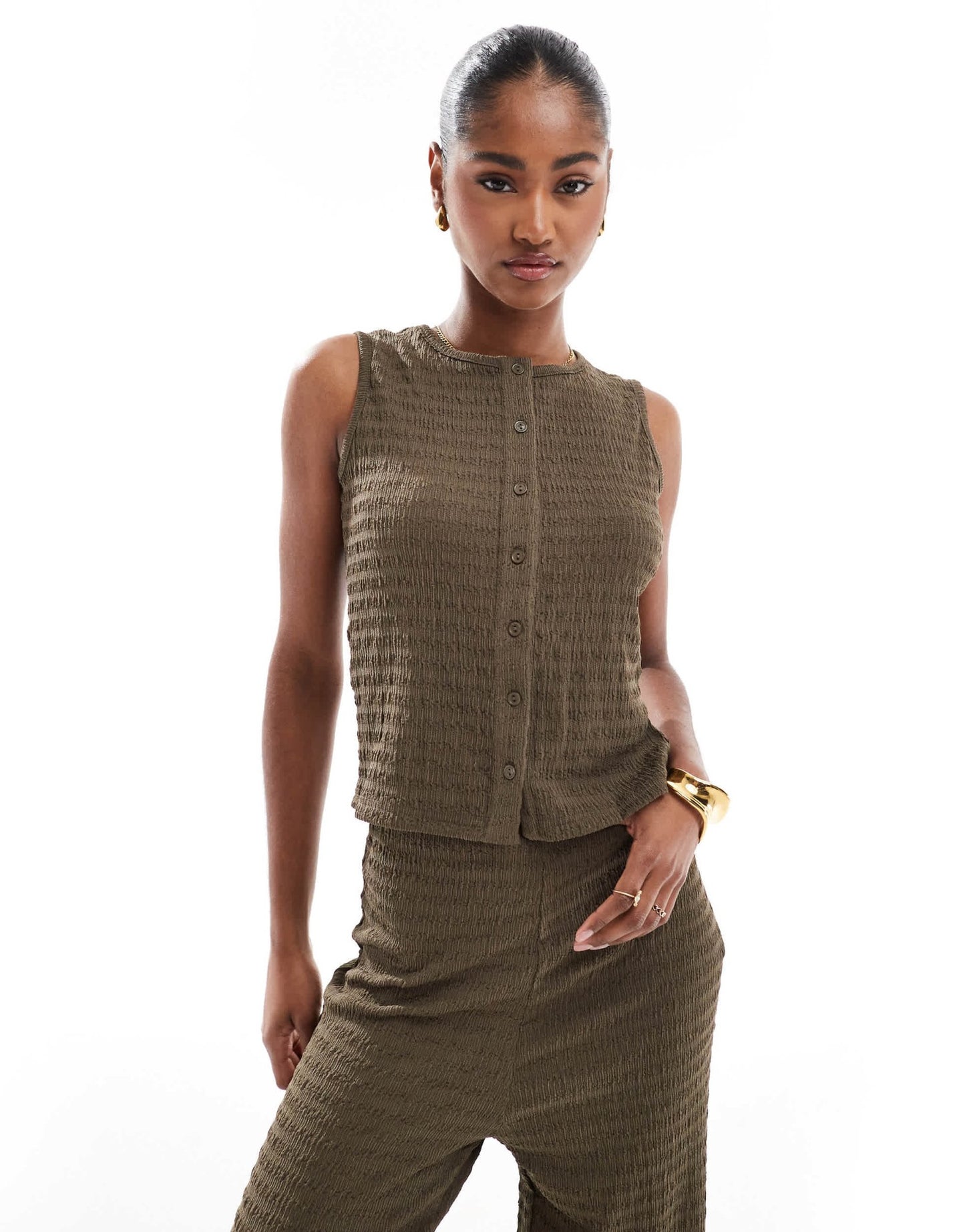 Brave Soul co - ord textured button down vest in brown - ASOS Sample Sale EU Store