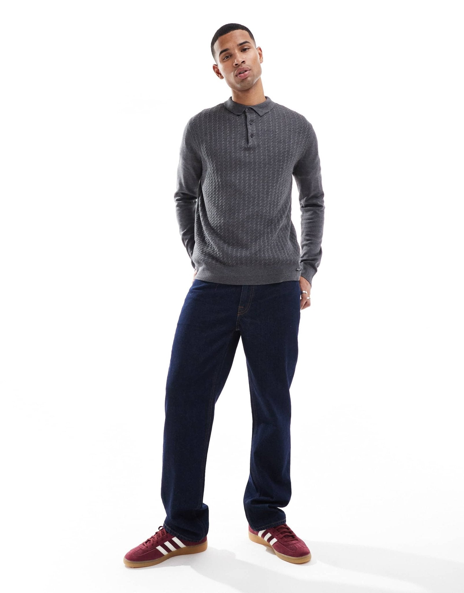 Brave Soul collar detail jumper in charcoal grey - ASOS Sample Sale EU Store