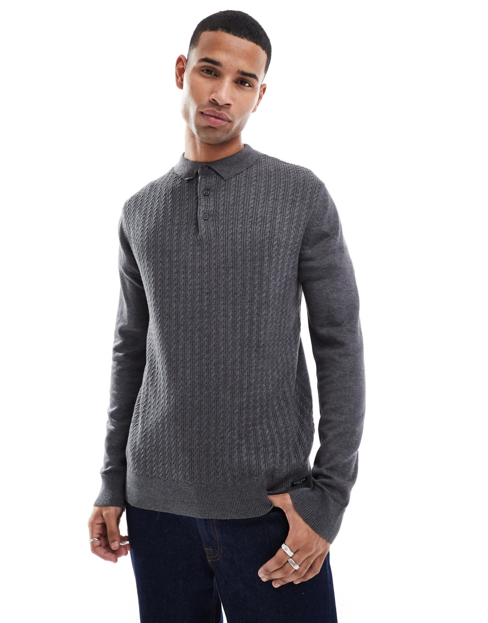 Brave Soul collar detail jumper in charcoal grey - ASOS Sample Sale EU Store