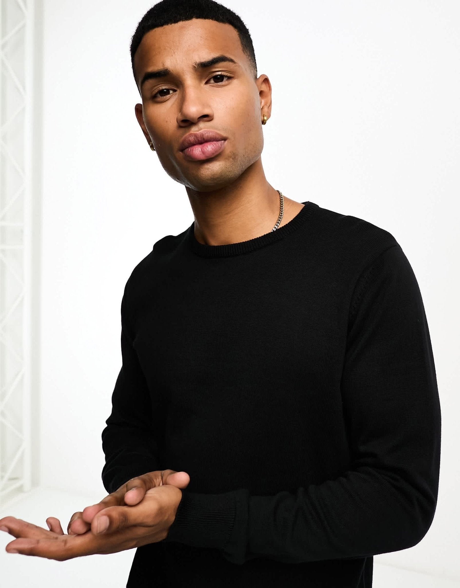 Brave Soul cotton crew neck jumper in black - ASOS Sample Sale EU Store