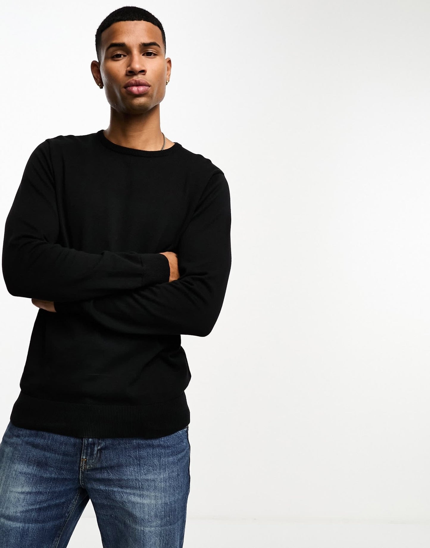 Brave Soul cotton crew neck jumper in black - ASOS Sample Sale EU Store