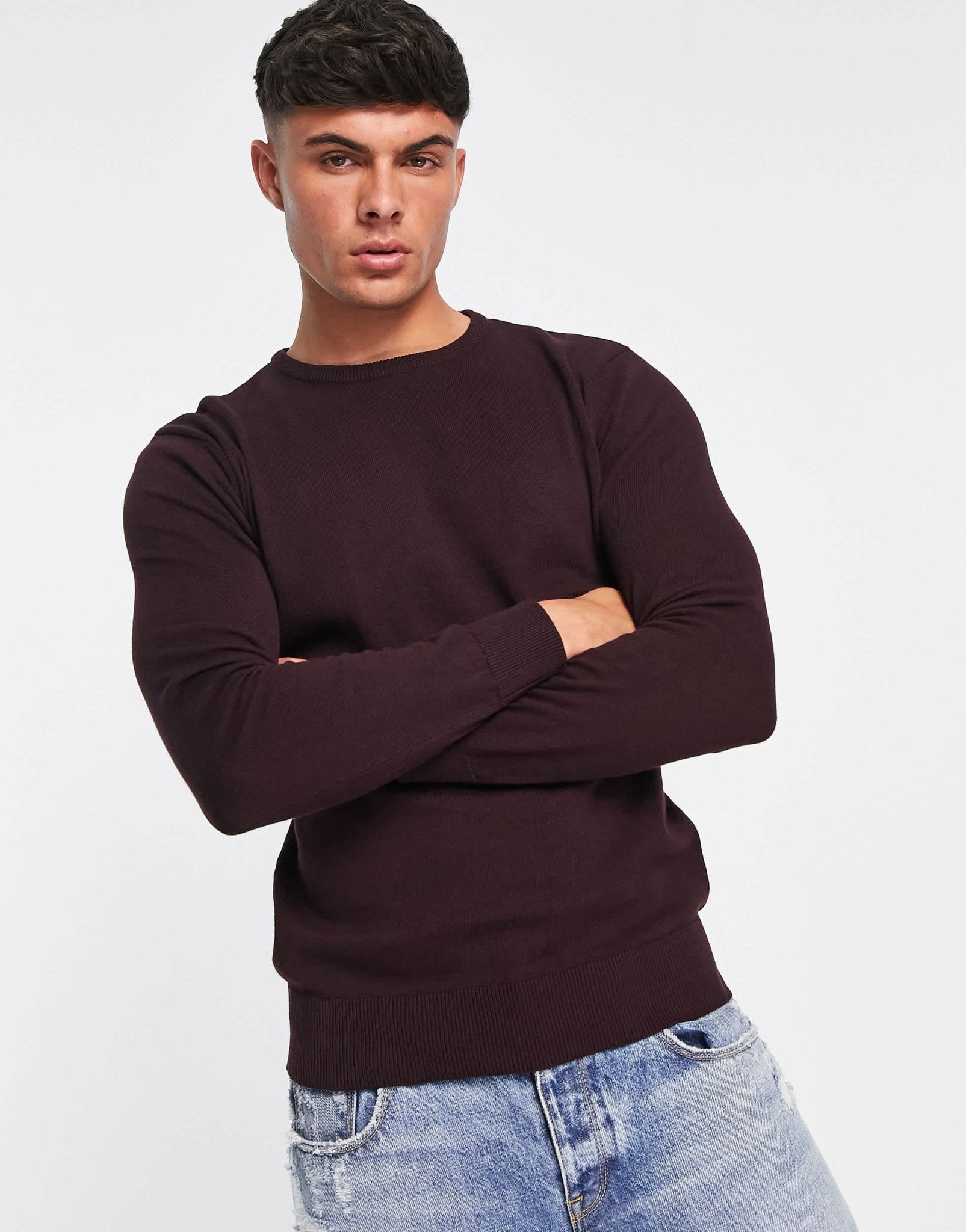Brave Soul cotton crew neck jumper in ox blood - ASOS Sample Sale EU Store