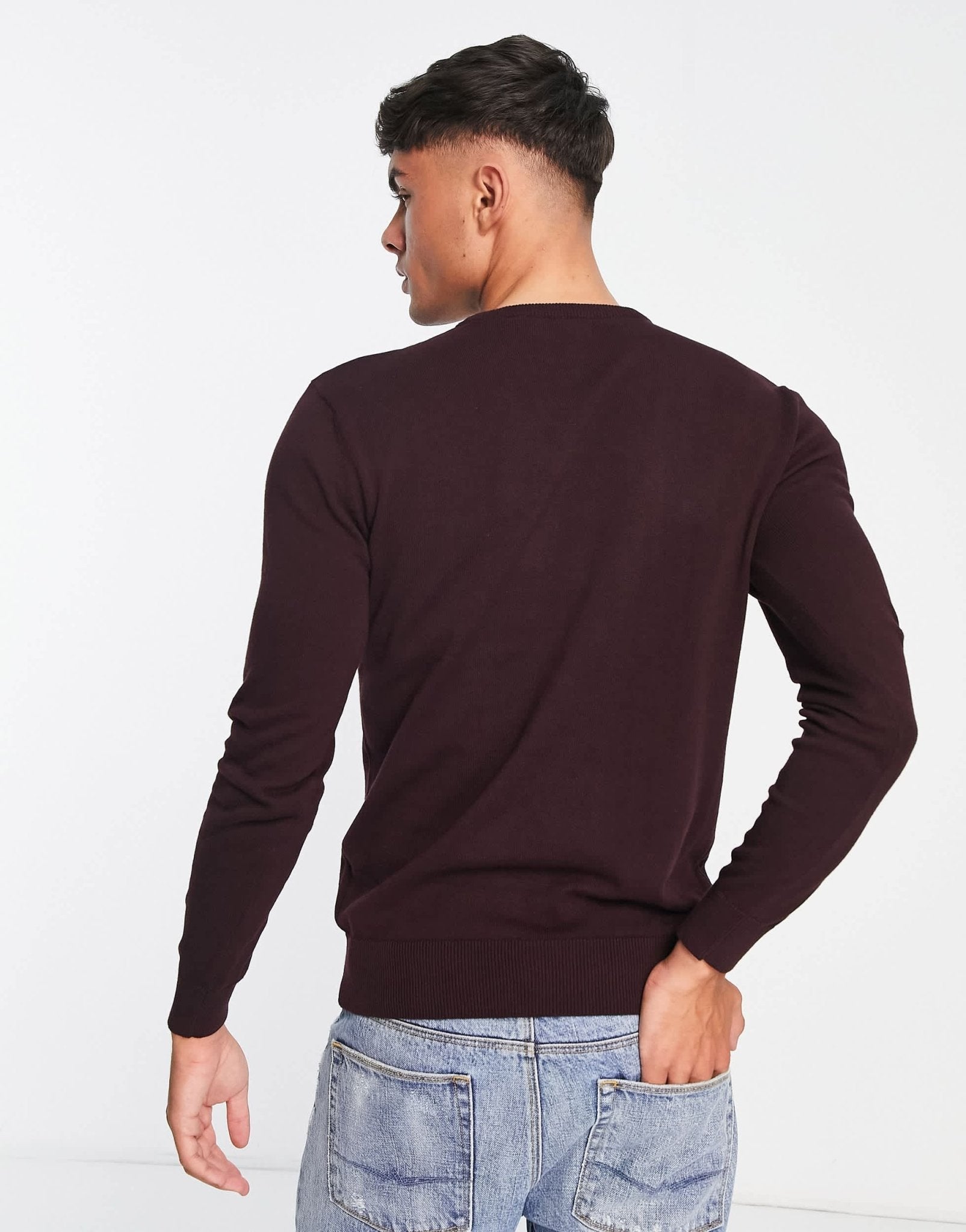 Brave Soul cotton crew neck jumper in ox blood - ASOS Sample Sale EU Store
