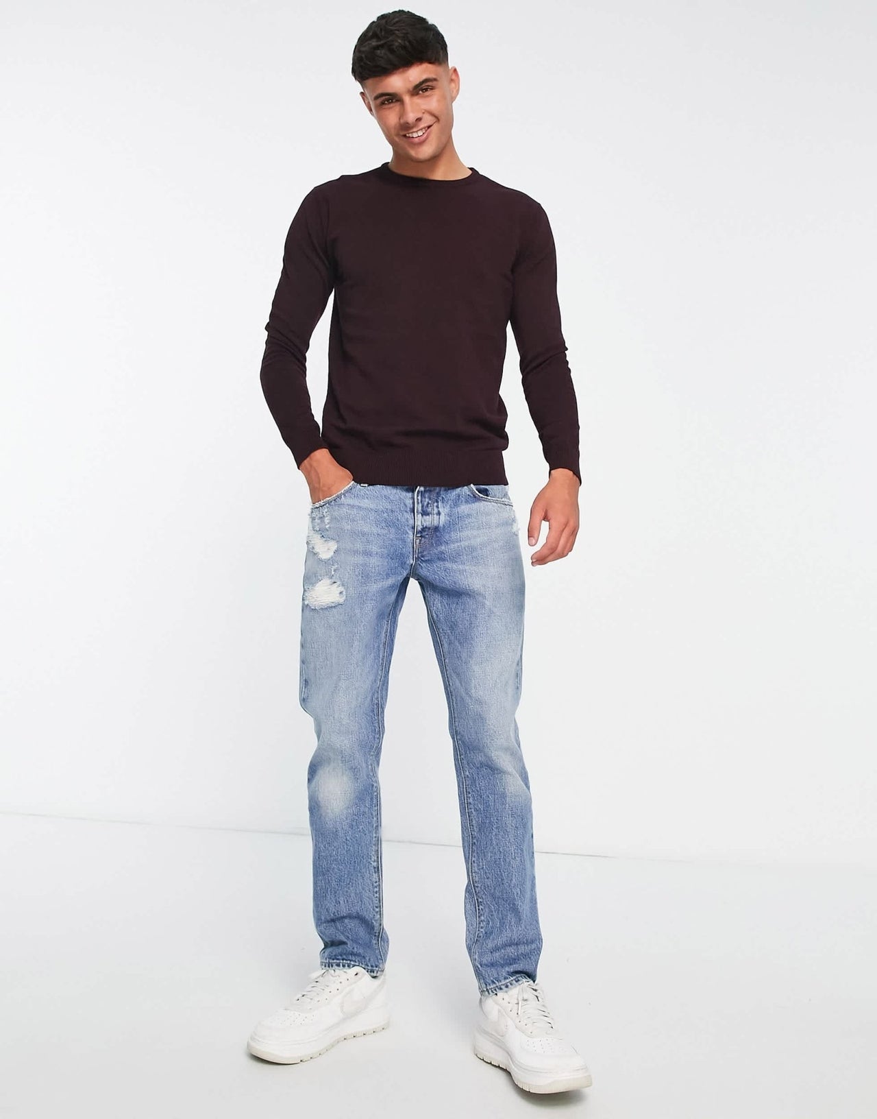 Brave Soul cotton crew neck jumper in ox blood - ASOS Sample Sale EU Store