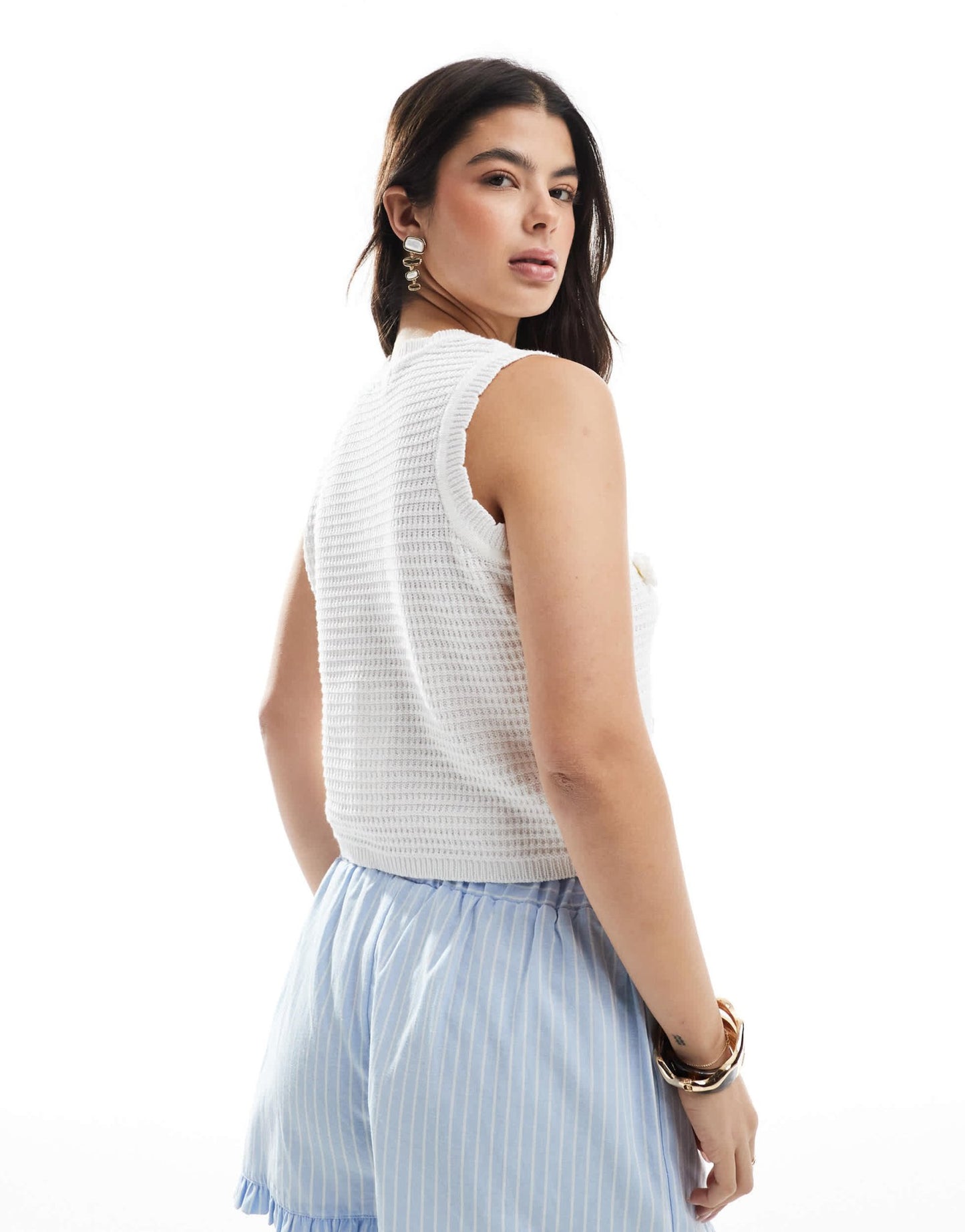 Brave Soul crew neck tank top with crochet daisy design in white - ASOS Sample Sale EU Store