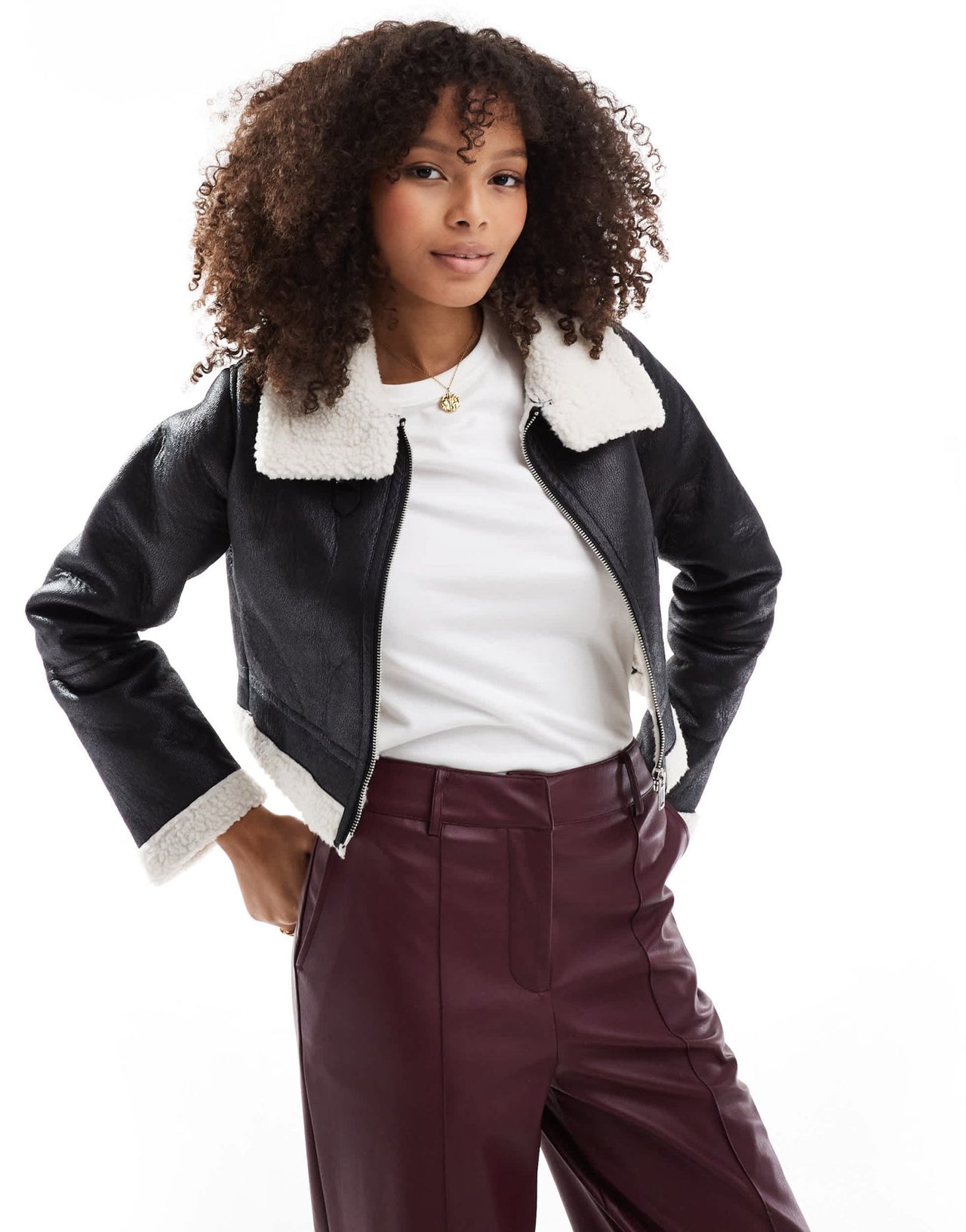 Brave Soul cropped bonded aviator jacket in black - ASOS Sample Sale EU Store