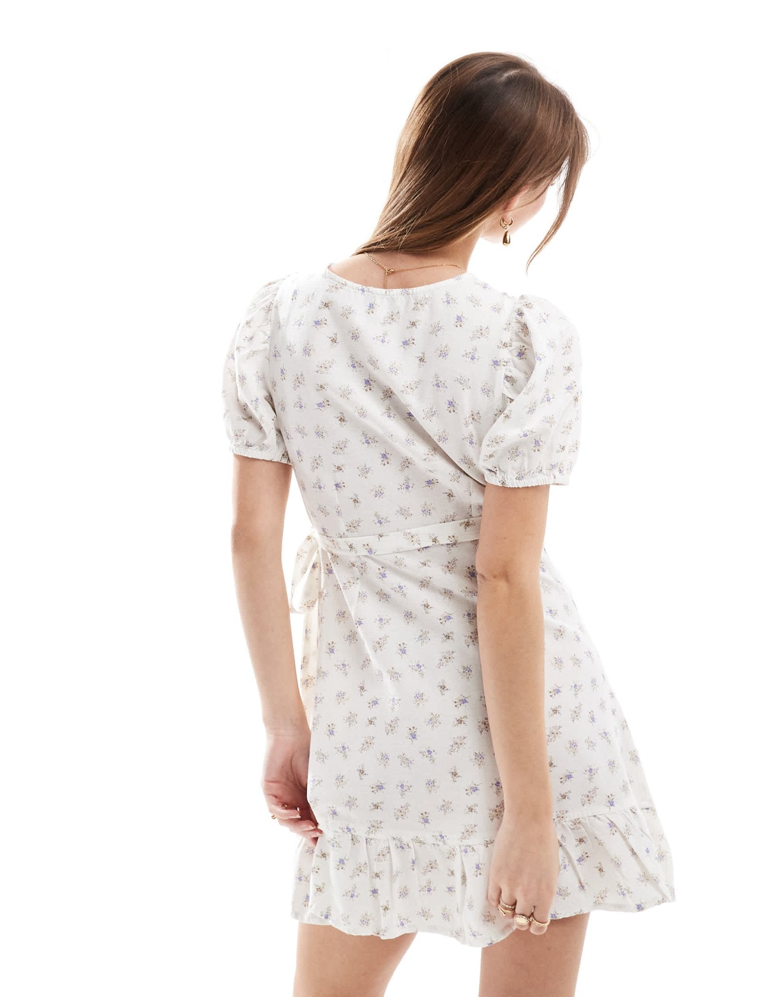 Brave Soul ditsy print mini wrap dress in white - ASOS Sample Sale EU Store