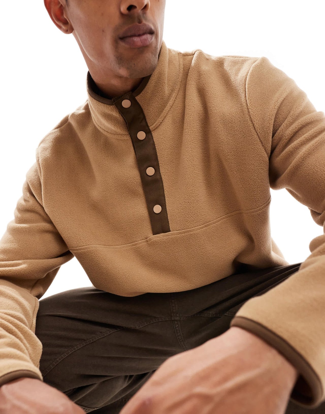 Brave Soul funnel neck fleece with contrast detail in tan - ASOS Sample Sale EU Store