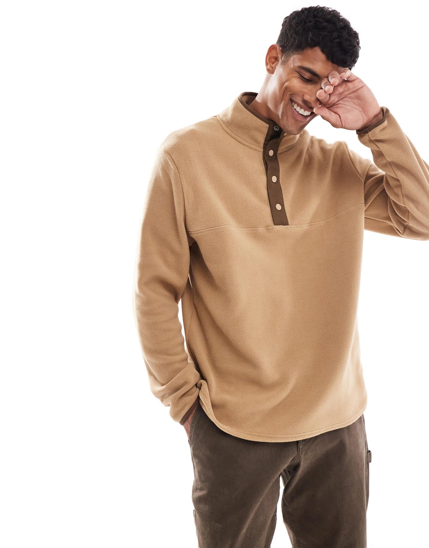 Brave Soul funnel neck fleece with contrast detail in tan - ASOS Sample Sale EU Store
