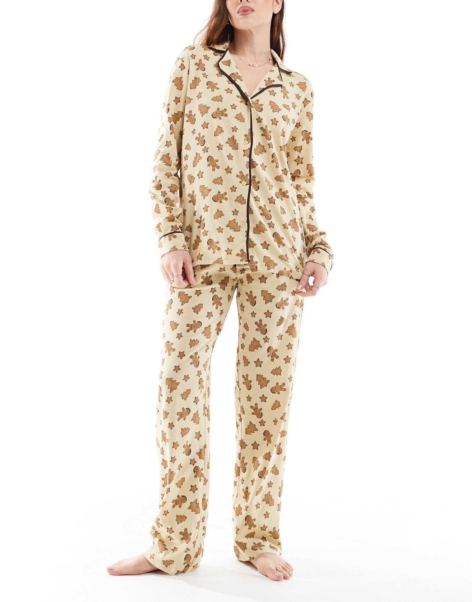 Brave Soul gingerbread print pyjama set in yellow - ASOS Sample Sale EU Store