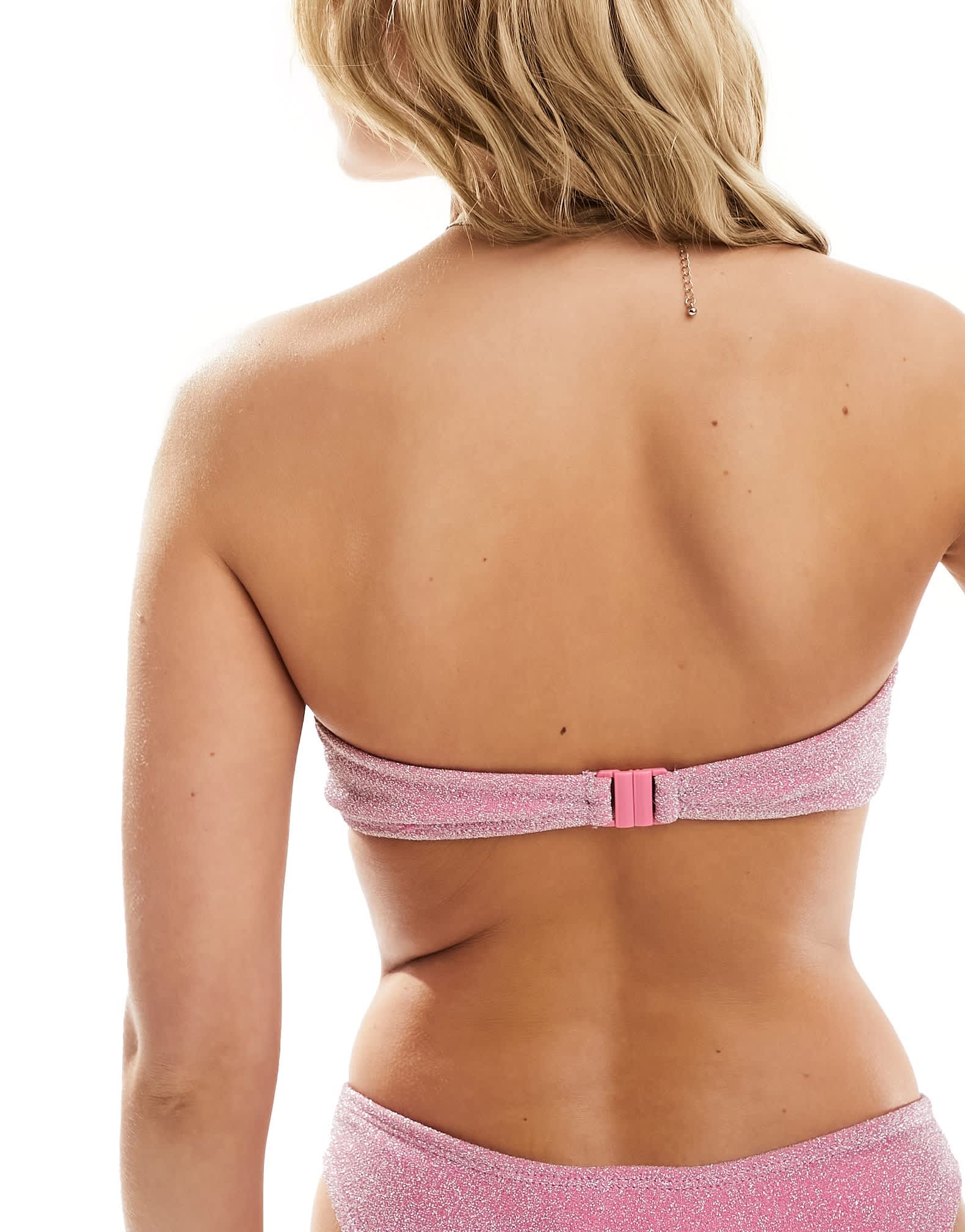Brave Soul glitter bandeau bikini top with removable cups in pink - ASOS Sample Sale EU Store