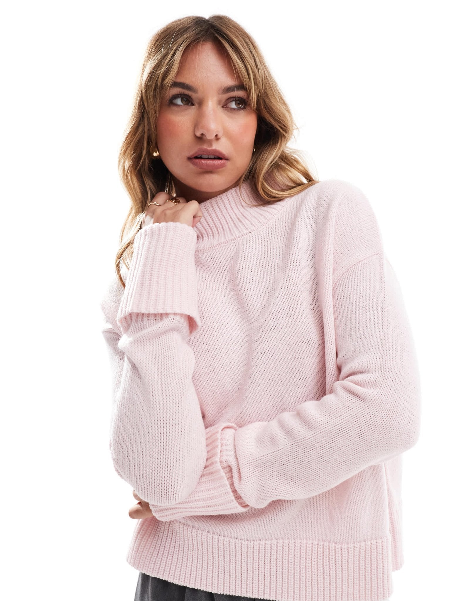 Brave Soul high neck slouchy jumper in baby pink - ASOS Sample Sale EU Store