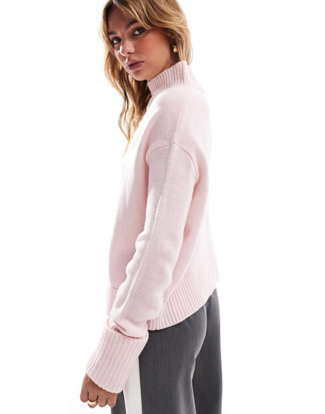 Brave Soul high neck slouchy jumper in baby pink - ASOS Sample Sale EU Store