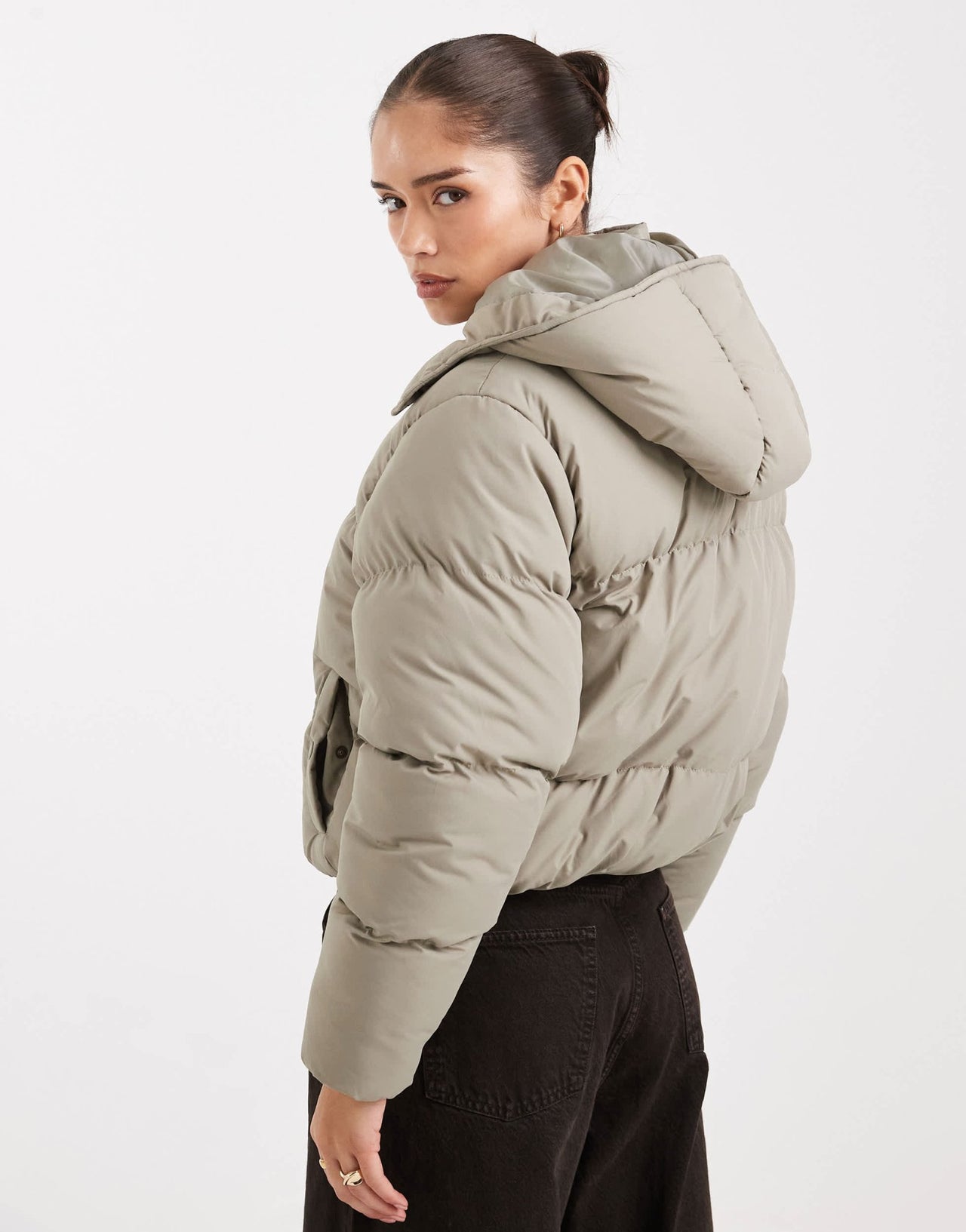 Brave Soul hooded cropped puffer jacket in sage green - ASOS Sample Sale EU Store