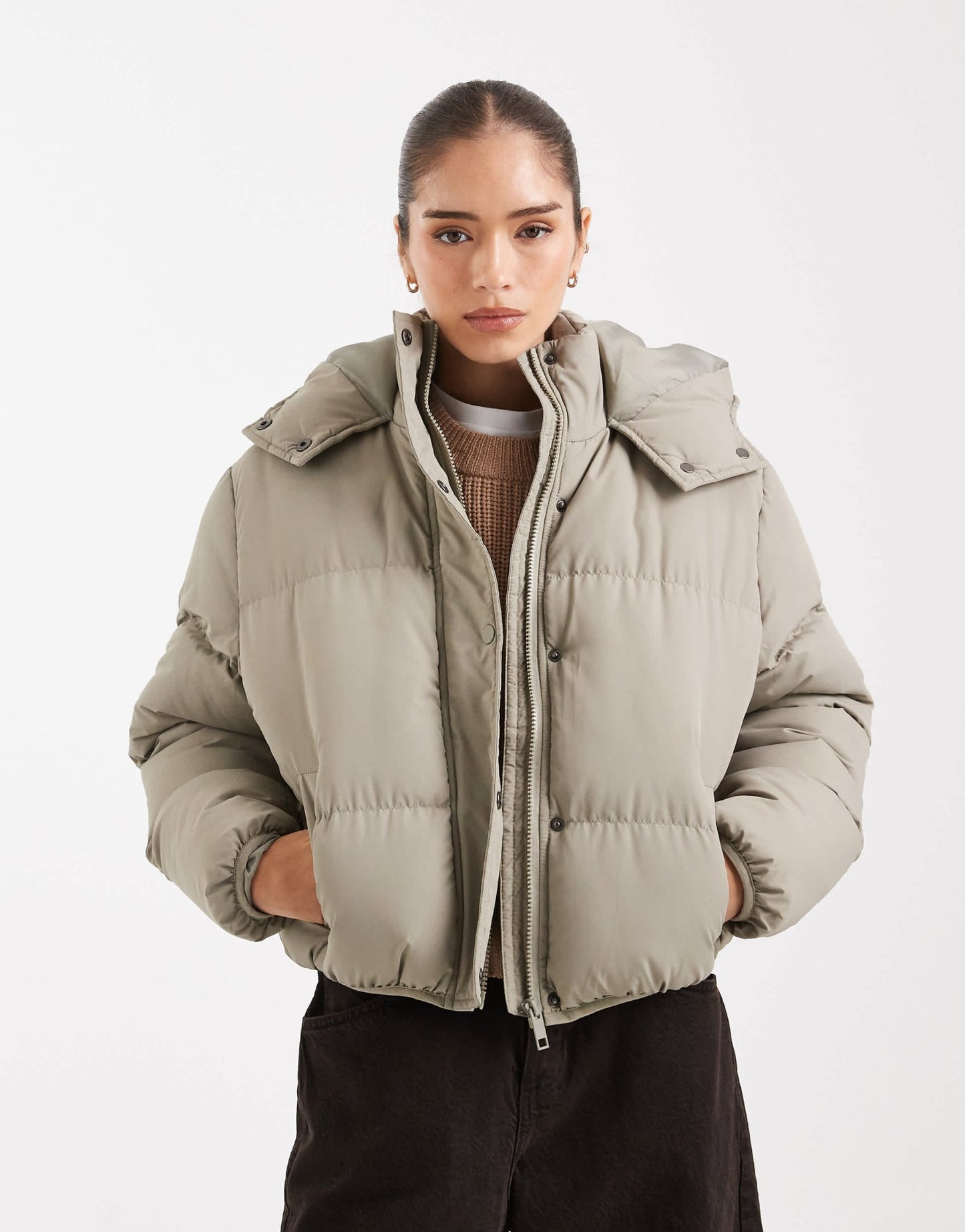 Brave Soul hooded cropped puffer jacket in sage green - ASOS Sample Sale EU Store