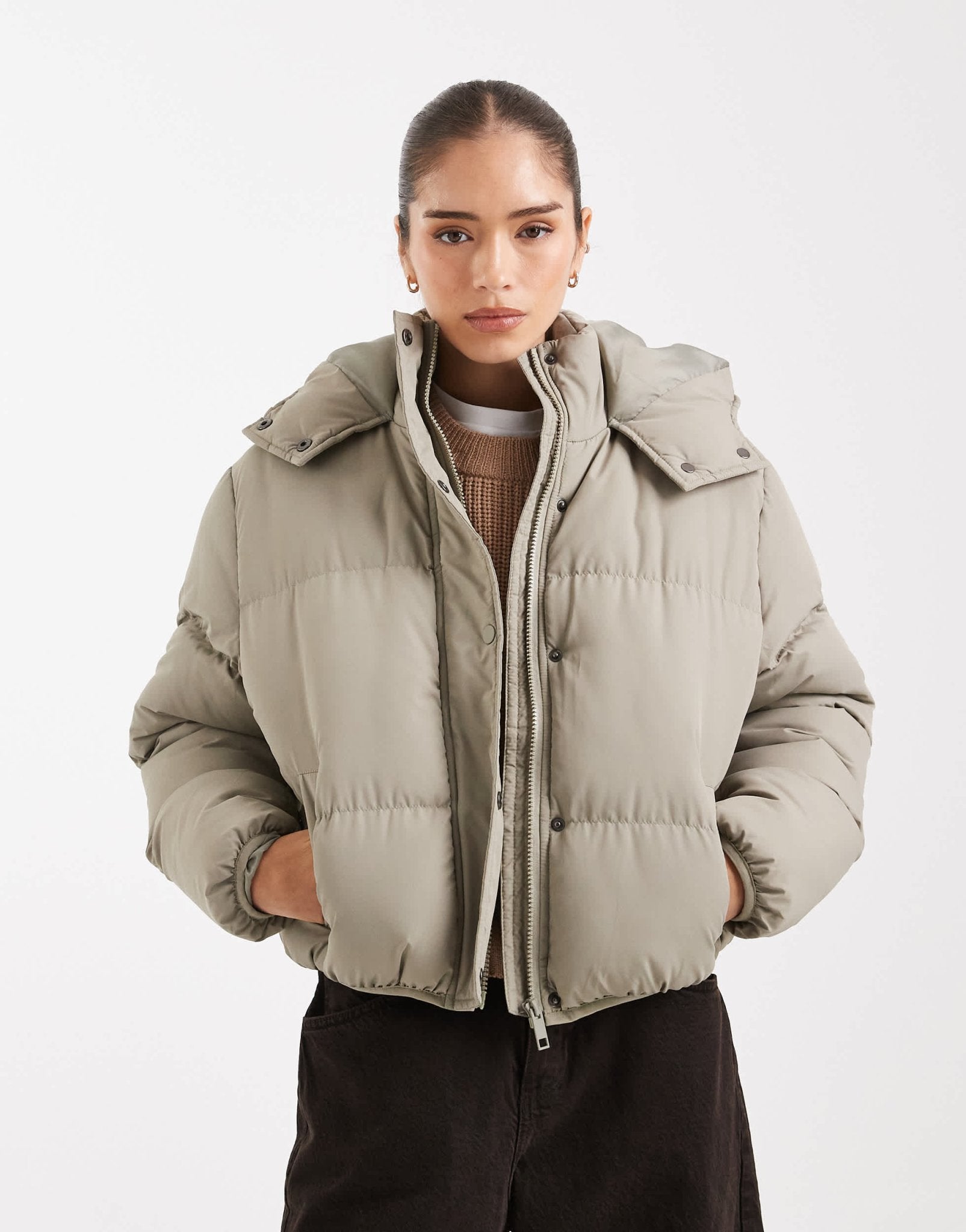Brave Soul hooded cropped puffer jacket in sage green - ASOS Sample Sale EU Store