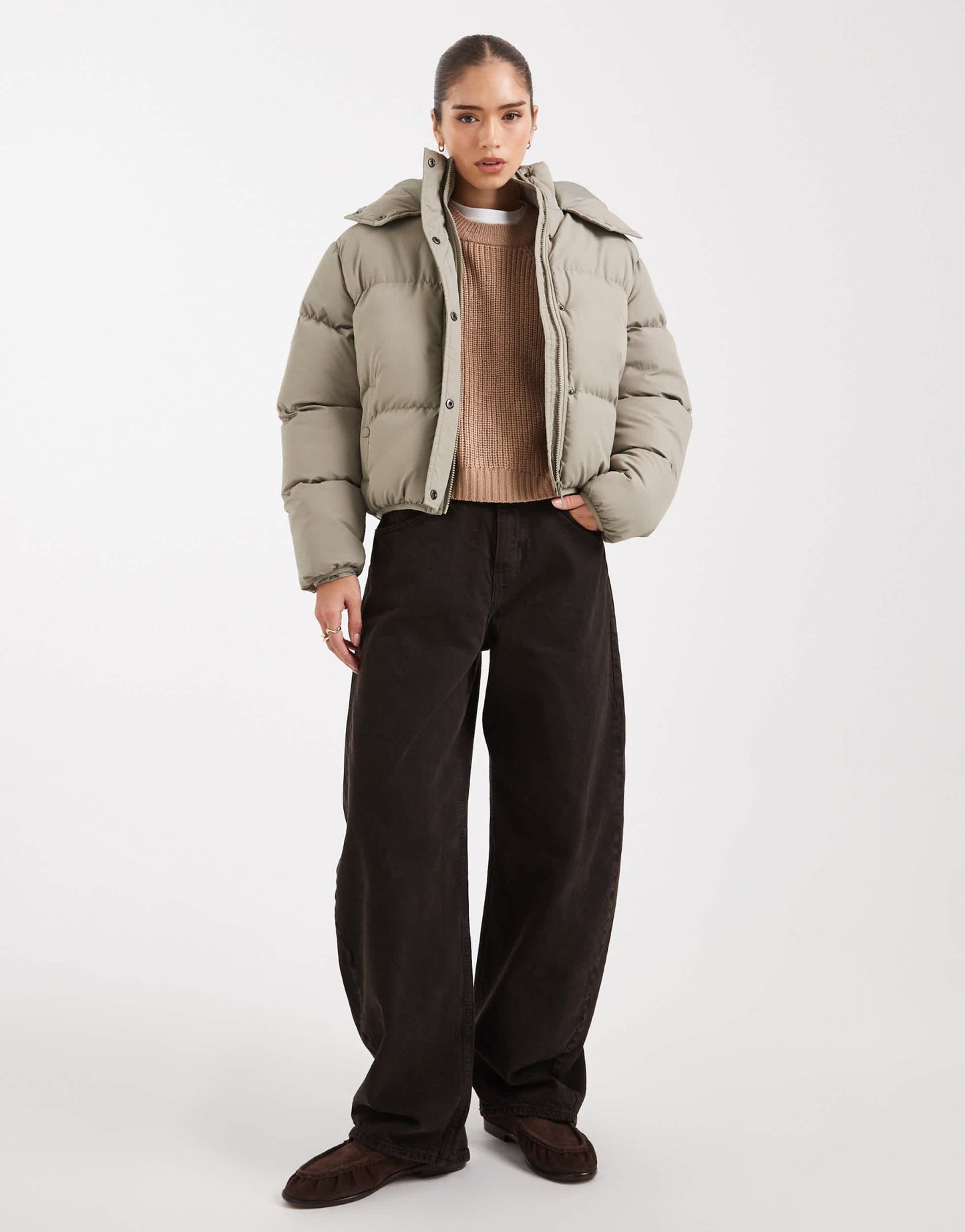 Brave Soul hooded cropped puffer jacket in sage green - ASOS Sample Sale EU Store