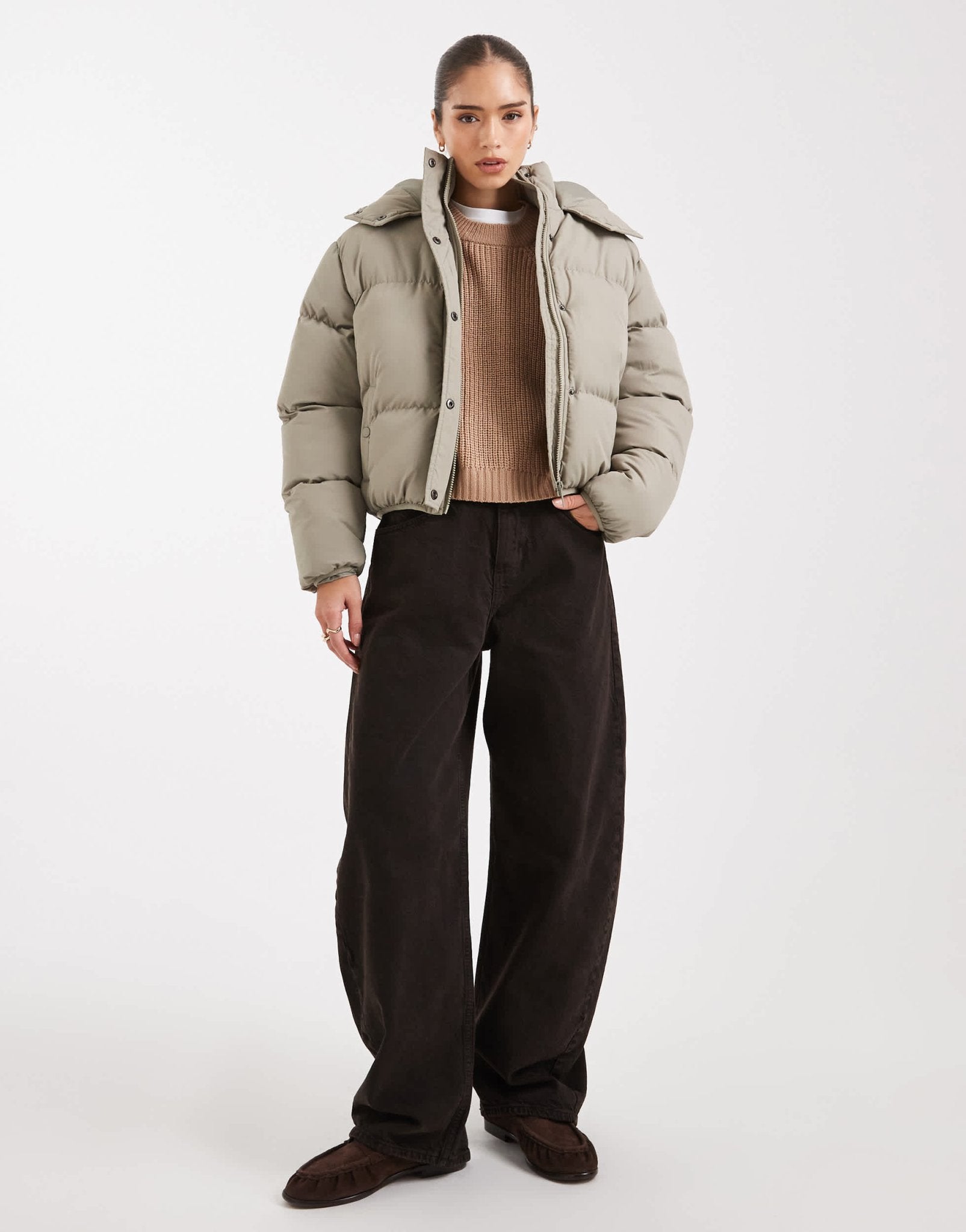 Brave Soul hooded cropped puffer jacket in sage green - ASOS Sample Sale EU Store